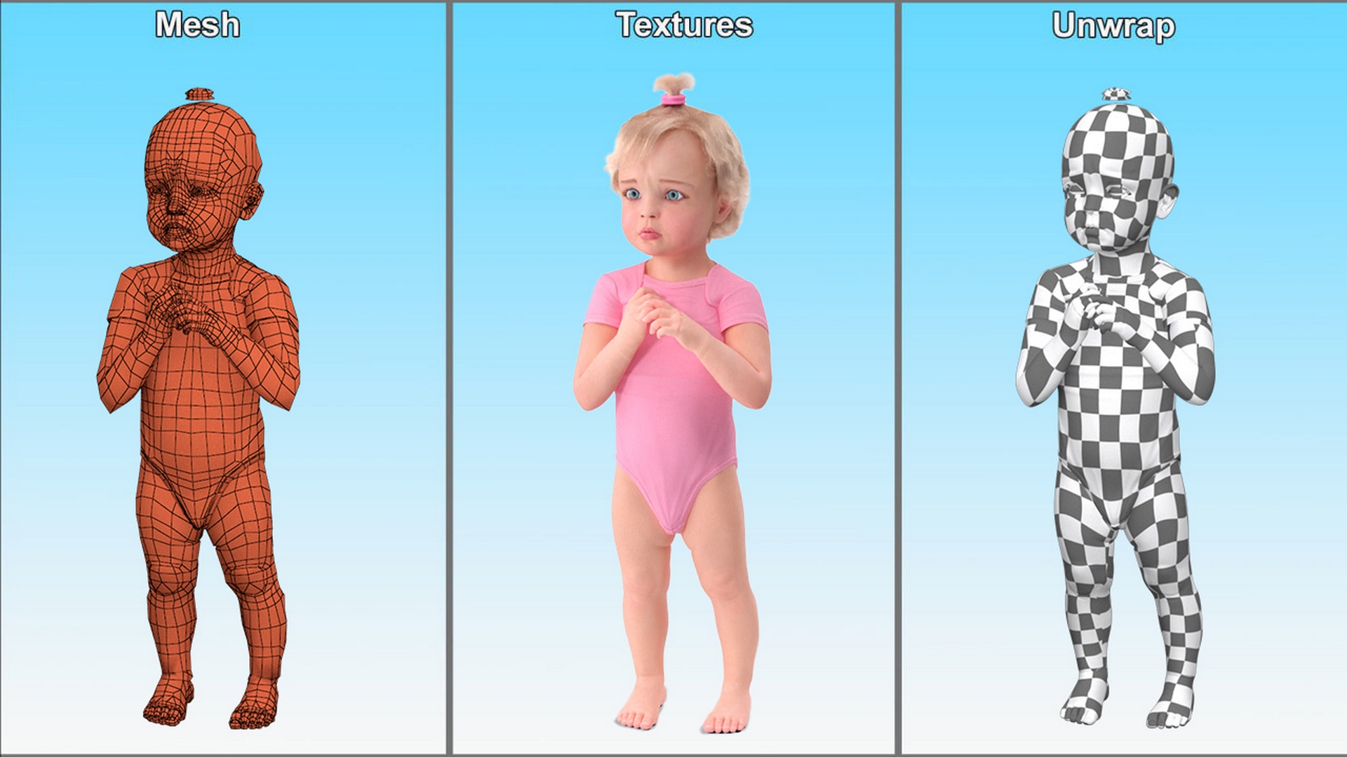 Toddler Girl in Bodysuit Standing Fur 3D