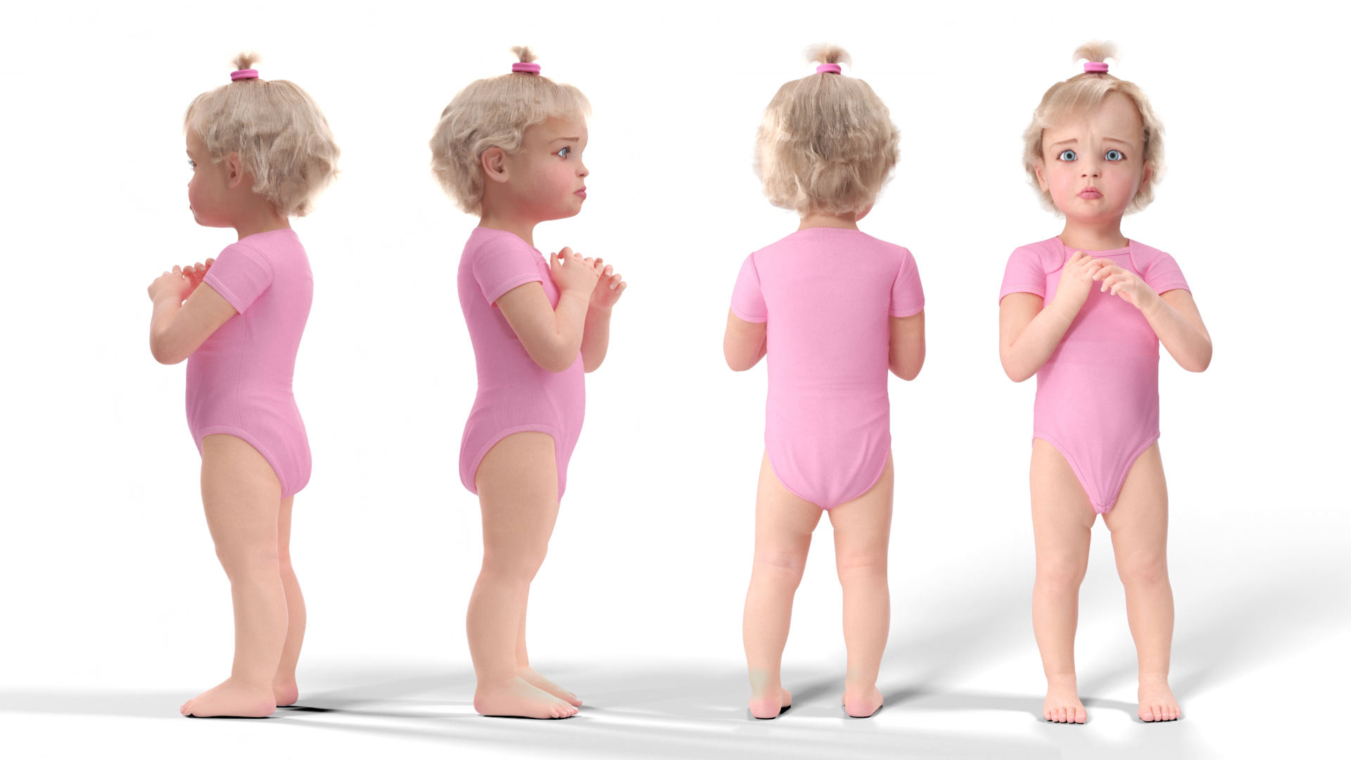 Toddler Girl in Bodysuit Standing Fur 3D