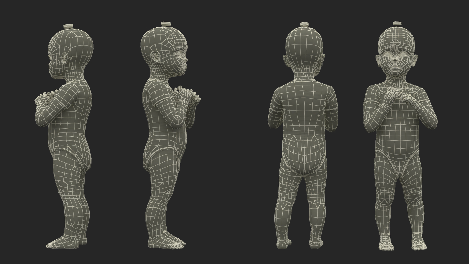 Toddler Girl in Bodysuit Standing Fur 3D