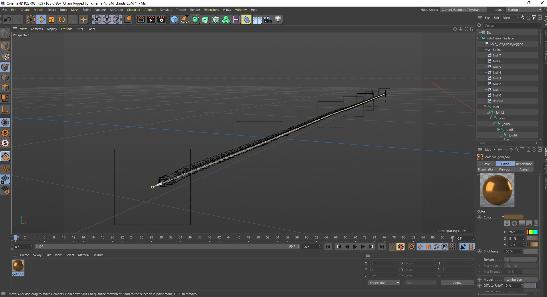3D model Gold Box Chain Rigged for Cinema 4D