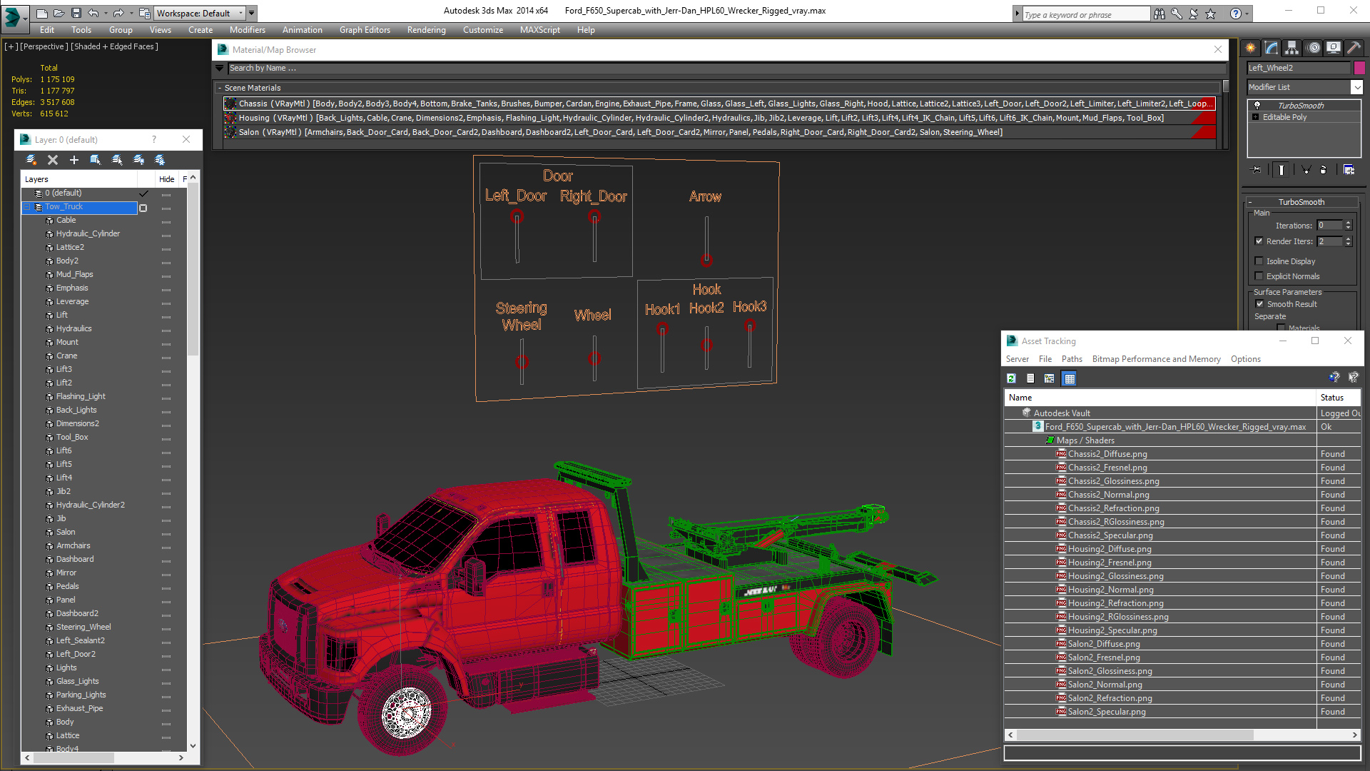 3D Ford F650 Supercab with Jerr-Dan HPL60 Wrecker Rigged model
