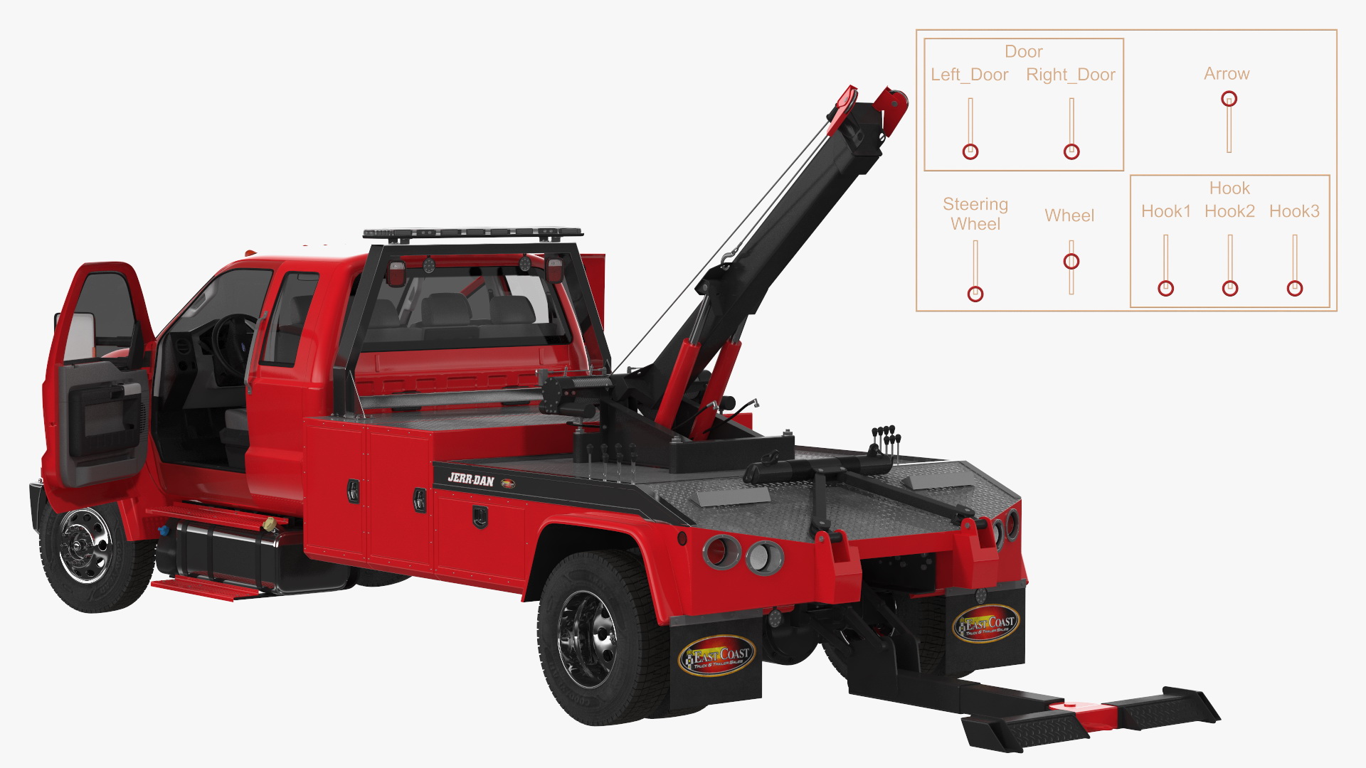 3D Ford F650 Supercab with Jerr-Dan HPL60 Wrecker Rigged model