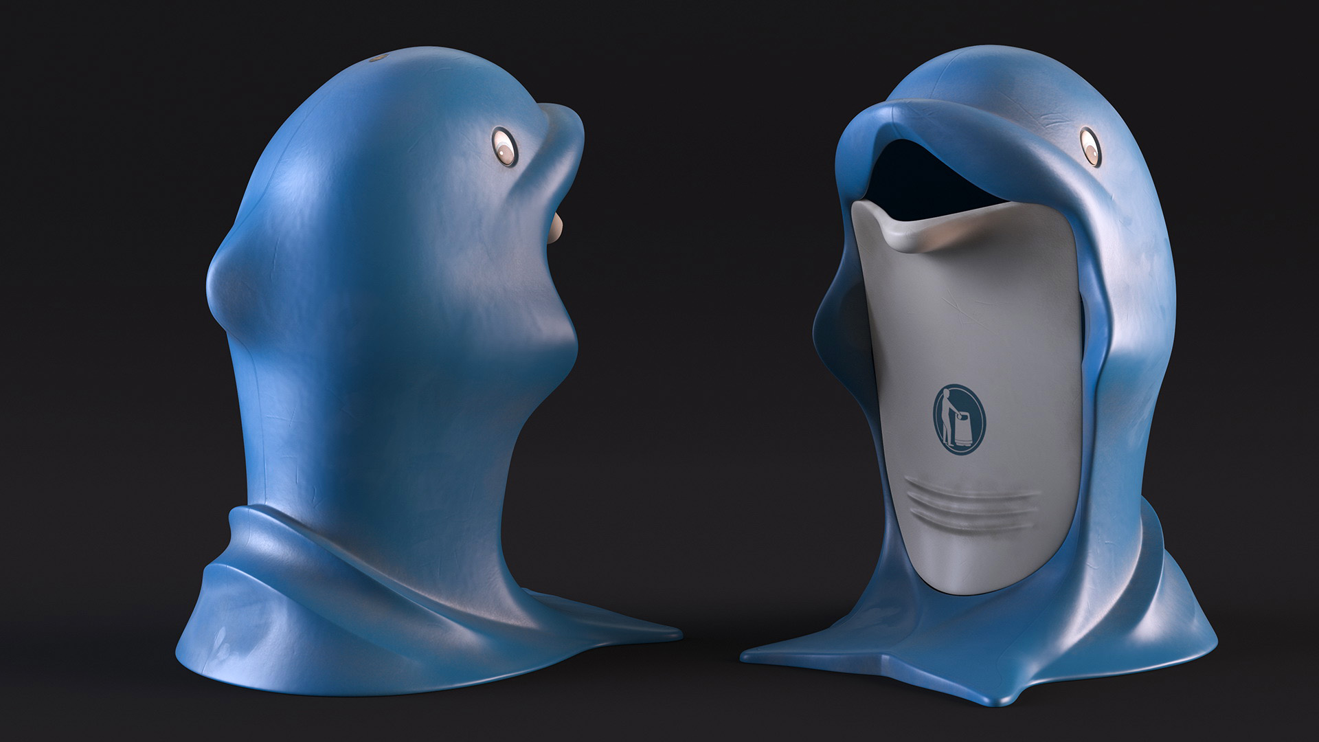 Used Dolphin-Shaped Trash Can 3D model