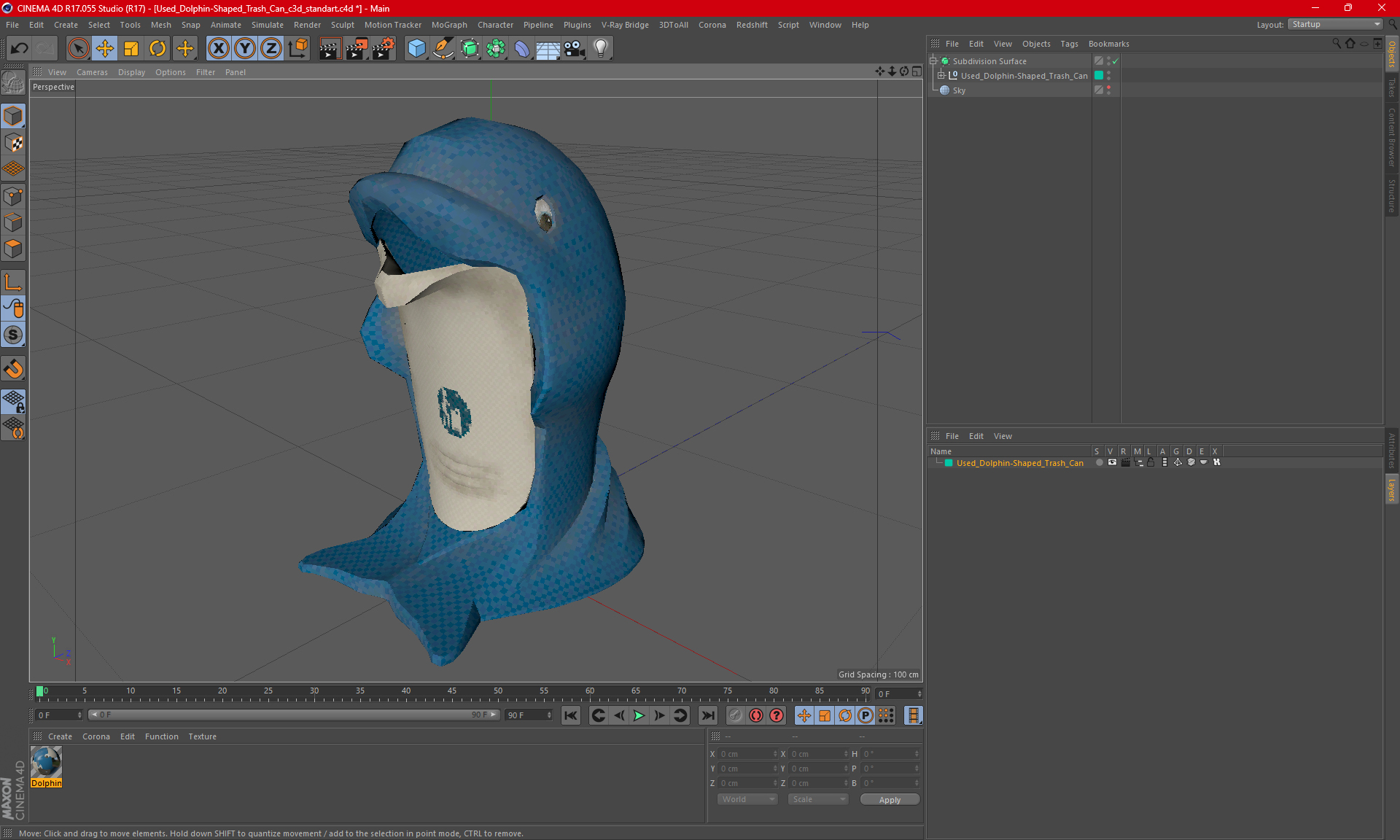 Used Dolphin-Shaped Trash Can 3D model