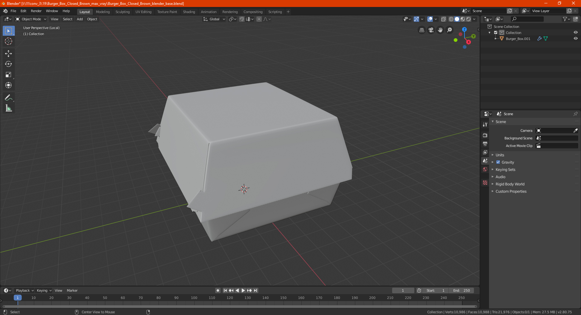 3D Burger Box Closed Brown model