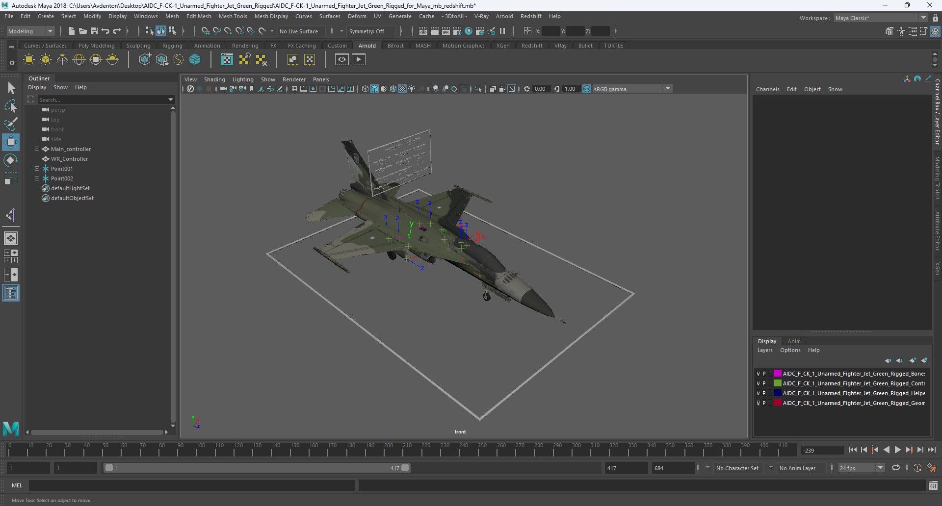 3D AIDC F-CK-1 Unarmed Fighter Jet Green Rigged for Maya model