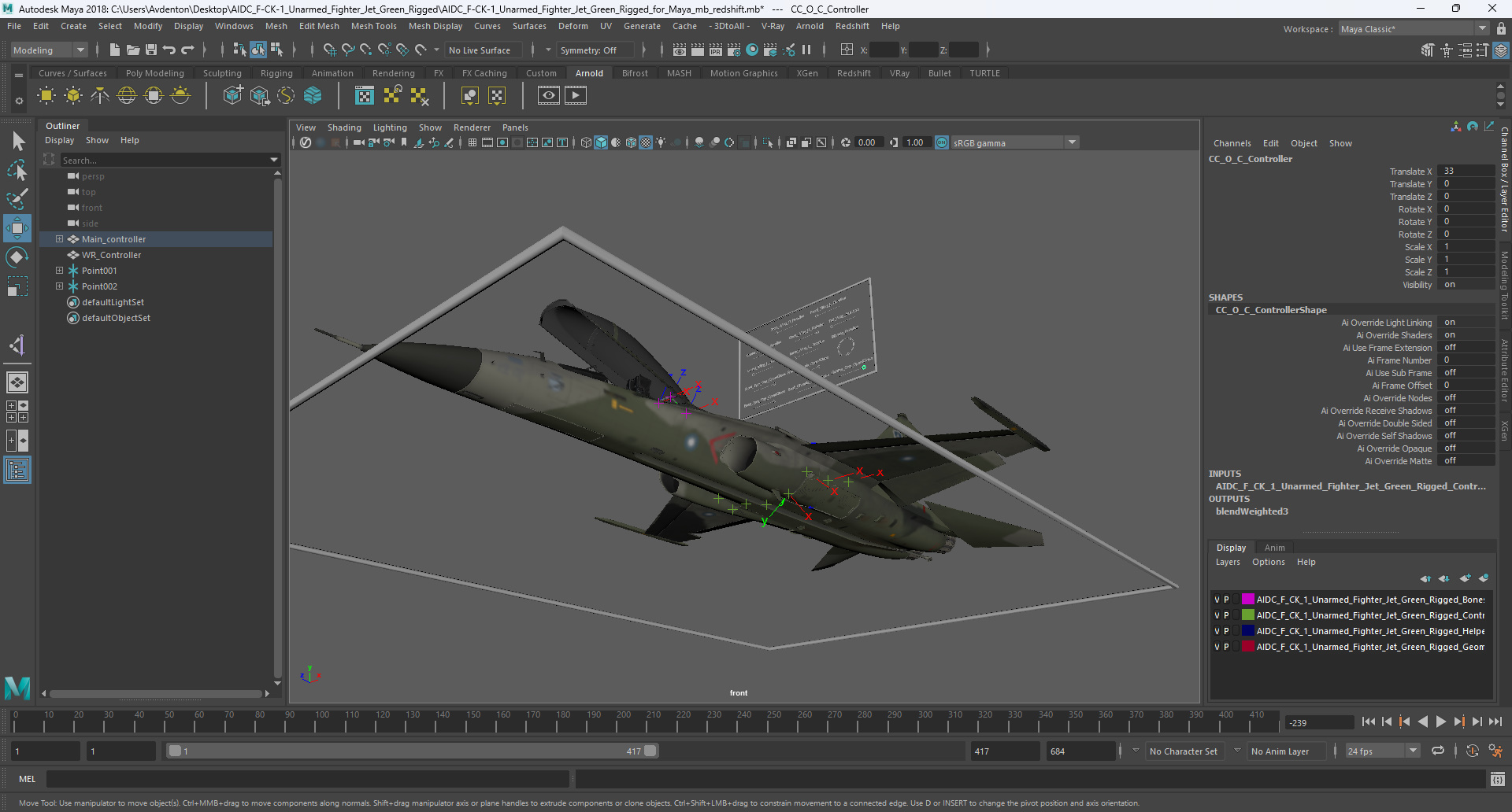 3D AIDC F-CK-1 Unarmed Fighter Jet Green Rigged for Maya model