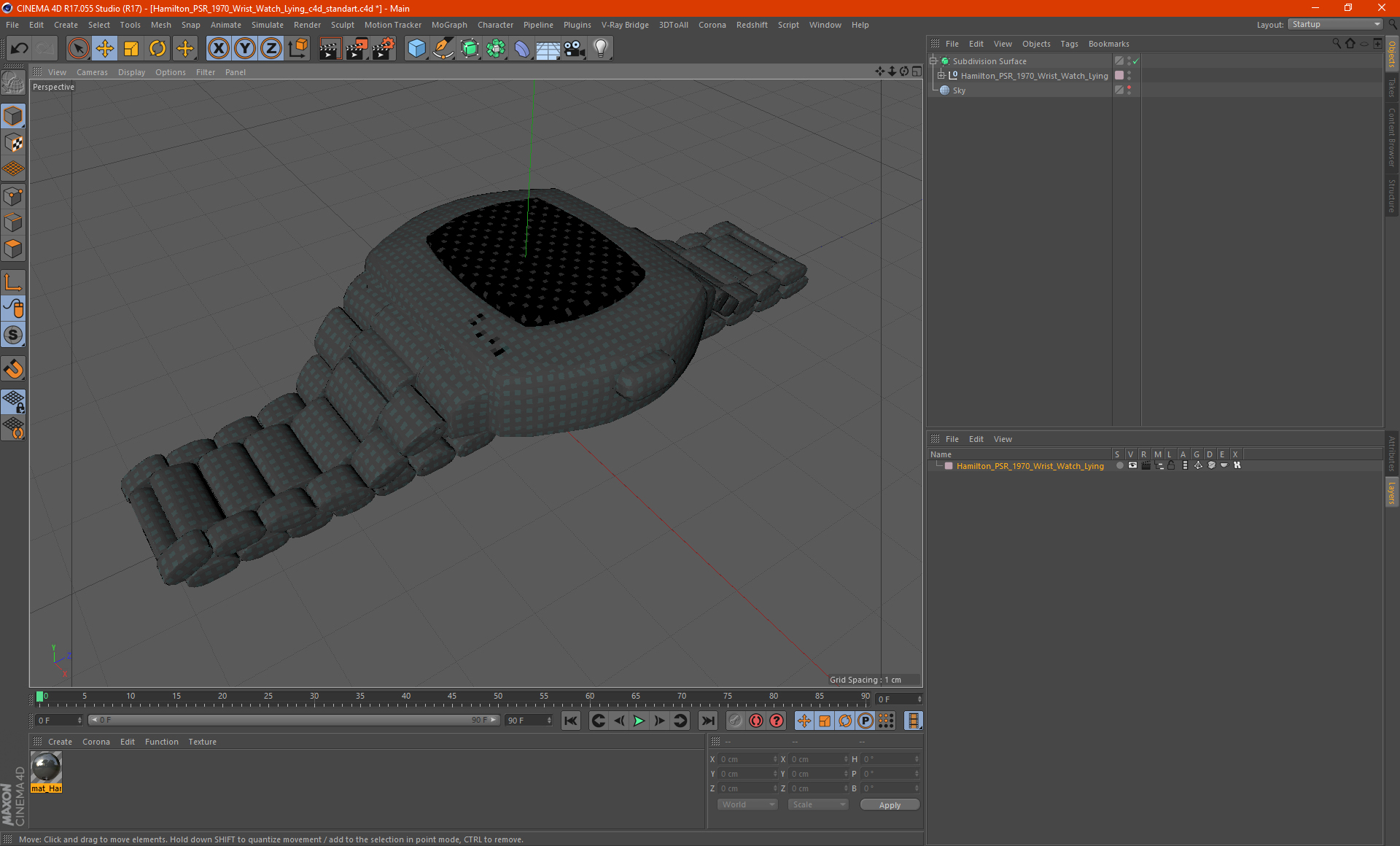 3D model Hamilton PSR 1970 Wrist Watch Lying