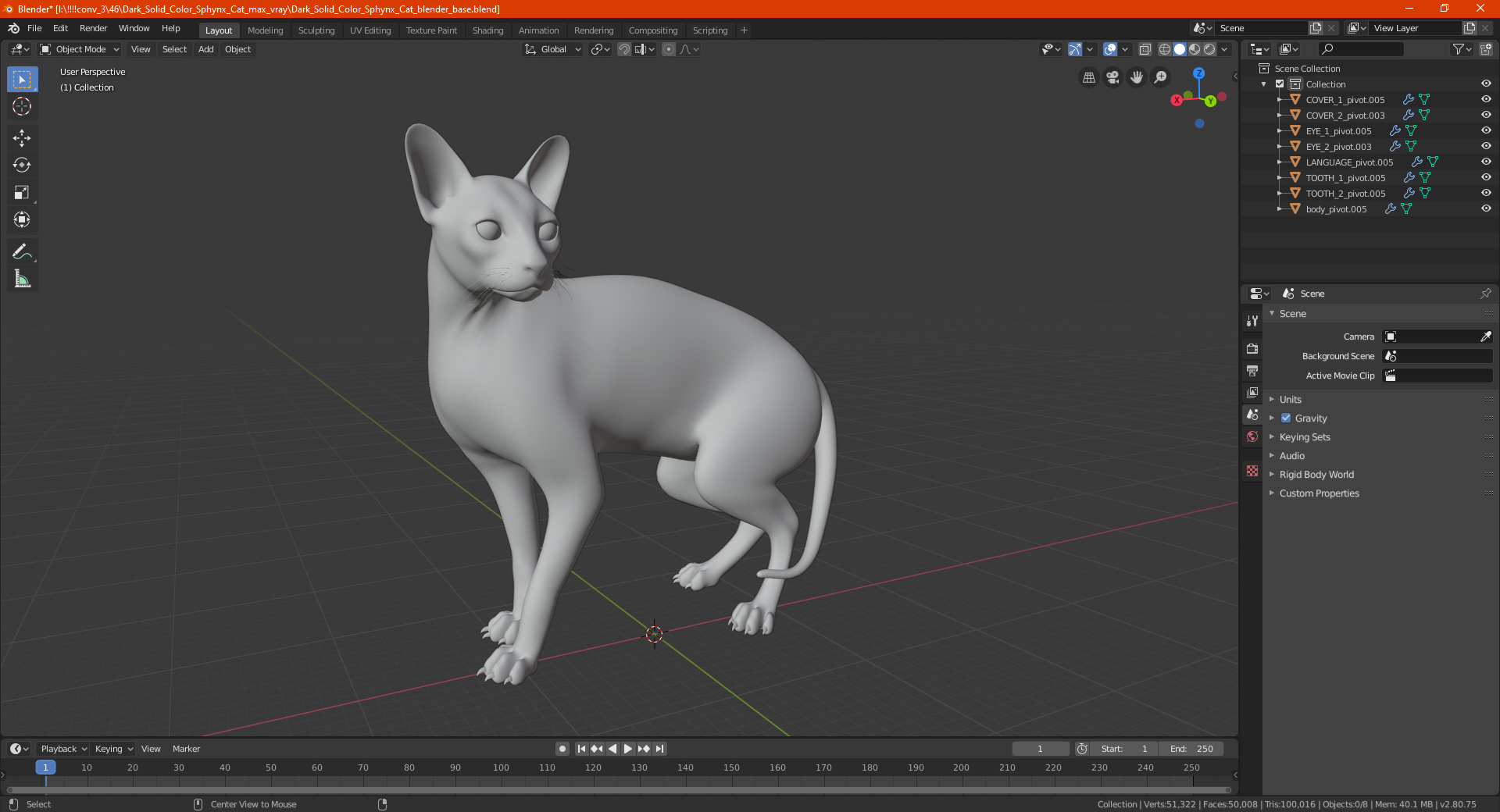 Dark Solid Color Sphynx Cat 3D