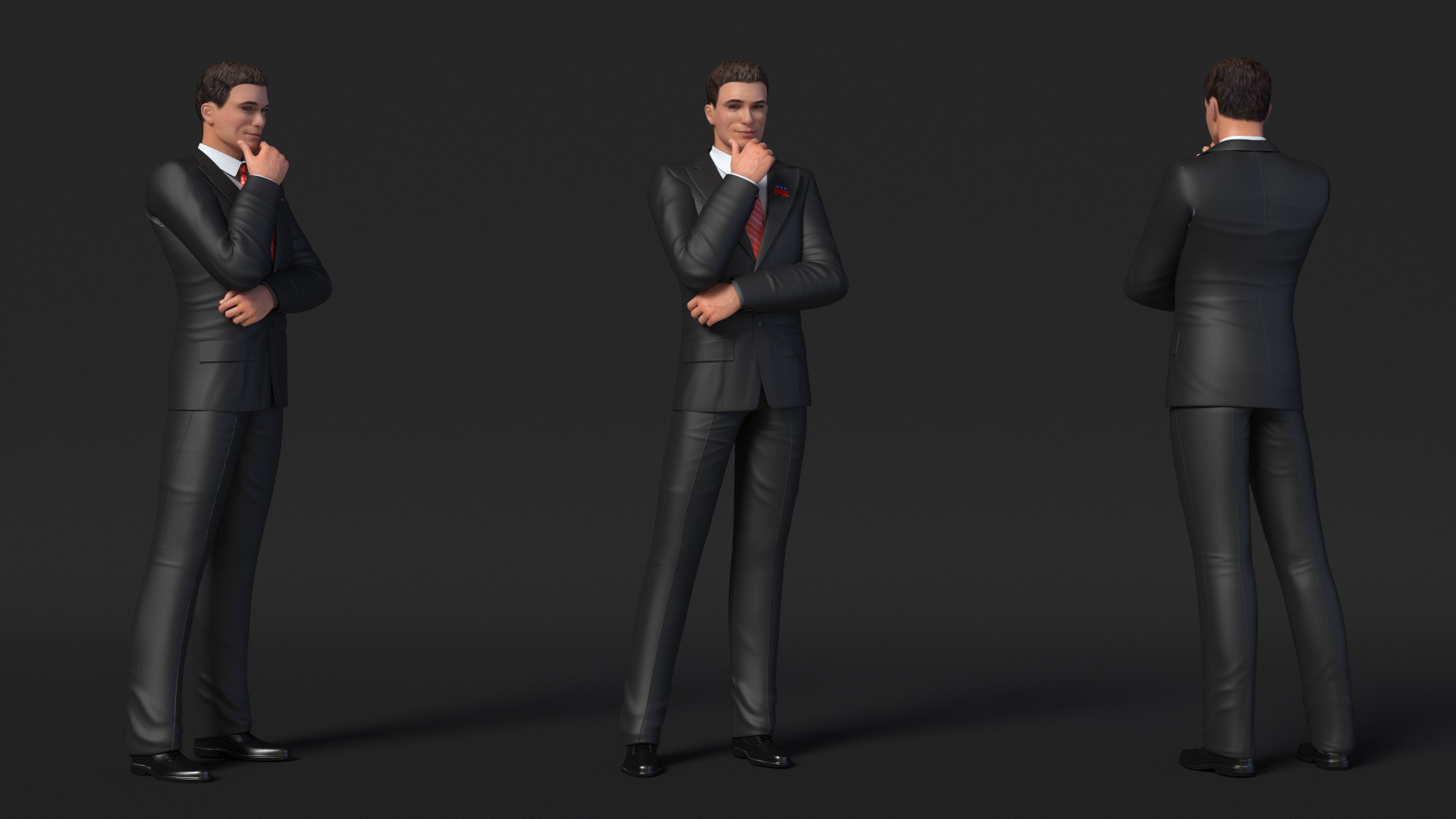 3D model Republican Man Thinking Pose with Republican Badge