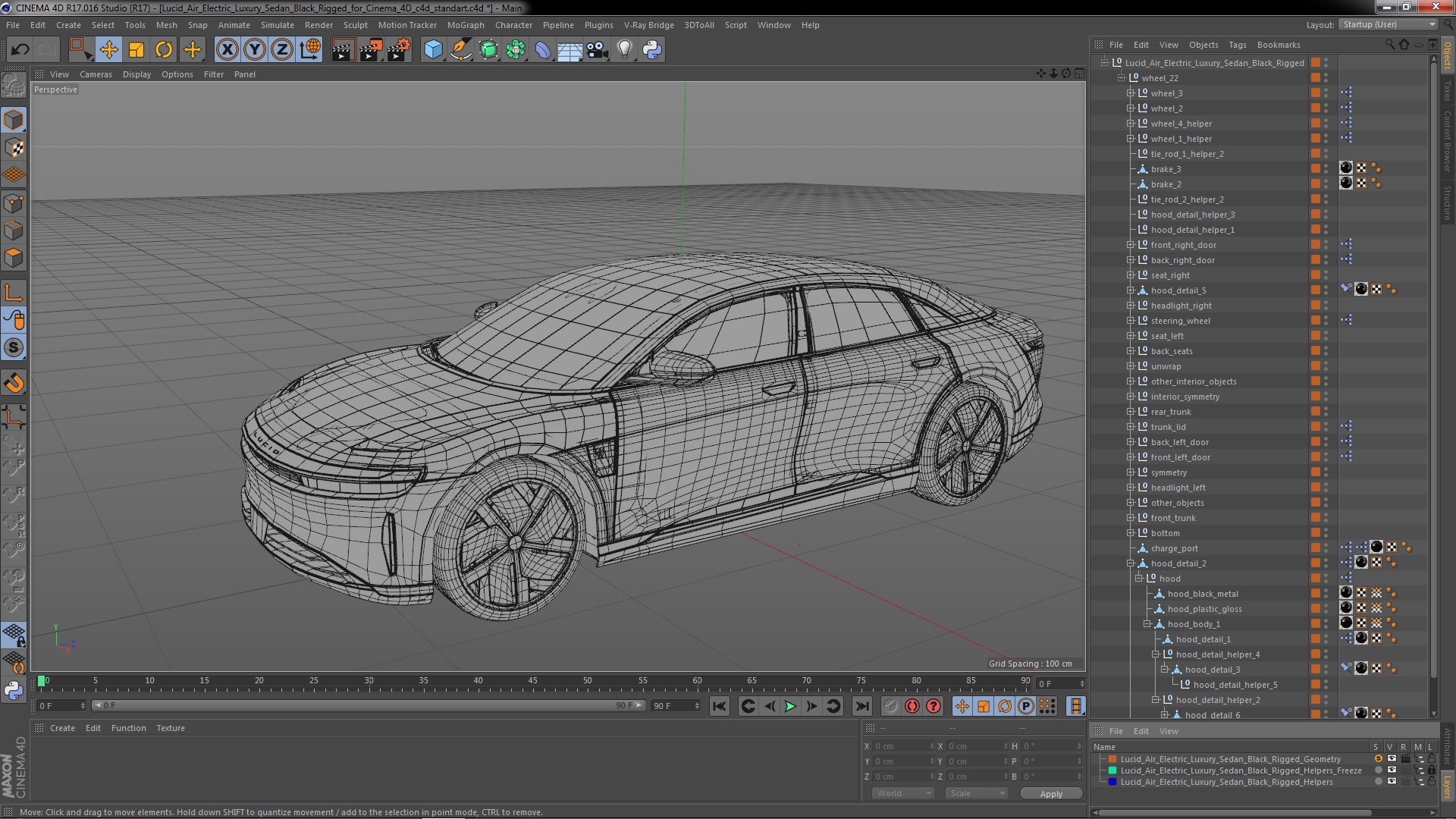 3D Lucid Air Electric Luxury Sedan Black Rigged for Cinema 4D model