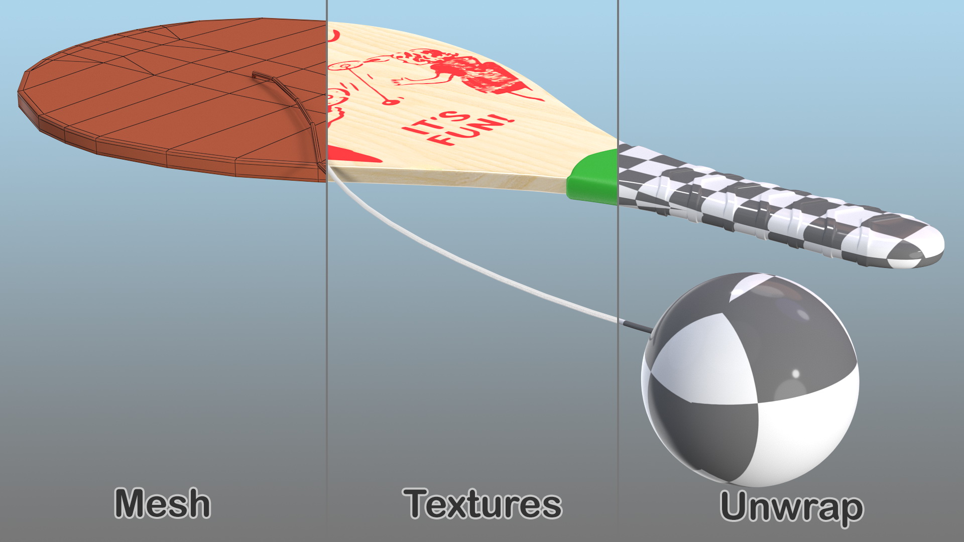 3D Wooden Paddle Ball model