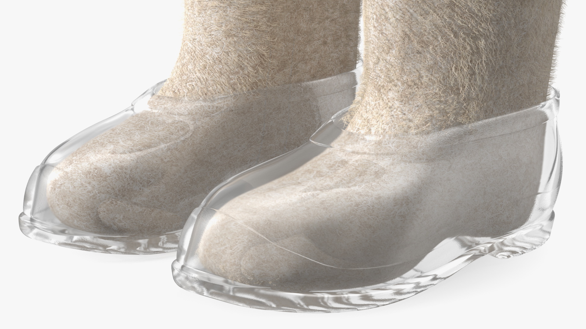 3D Warm White Felt Boots With Transparent Galoshes Fur