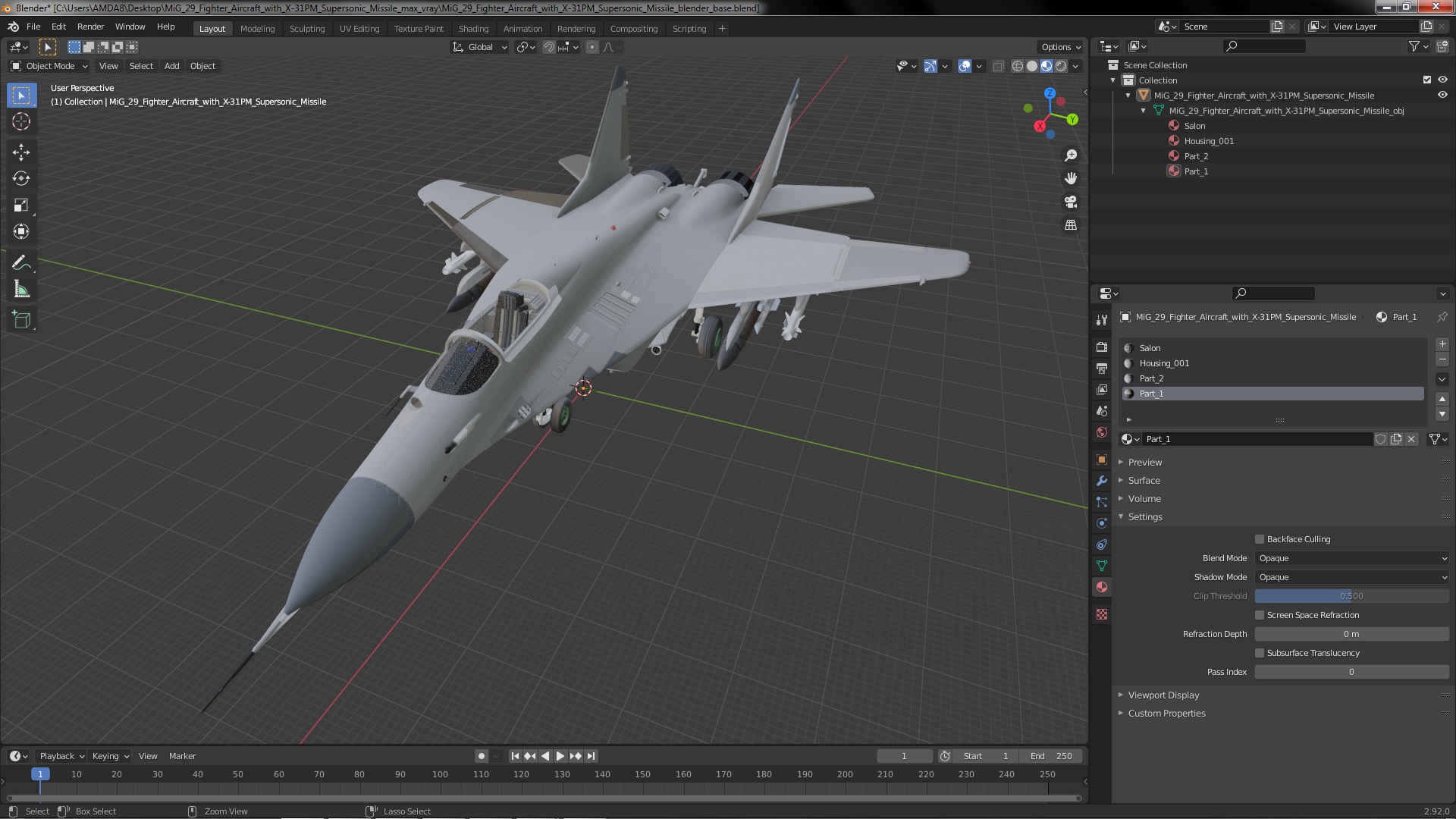 MiG 29 Fighter Aircraft with X-31PM Supersonic Missile 3D model