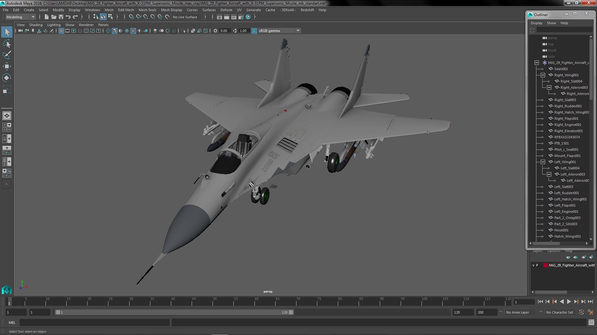 MiG 29 Fighter Aircraft with X-31PM Supersonic Missile 3D model