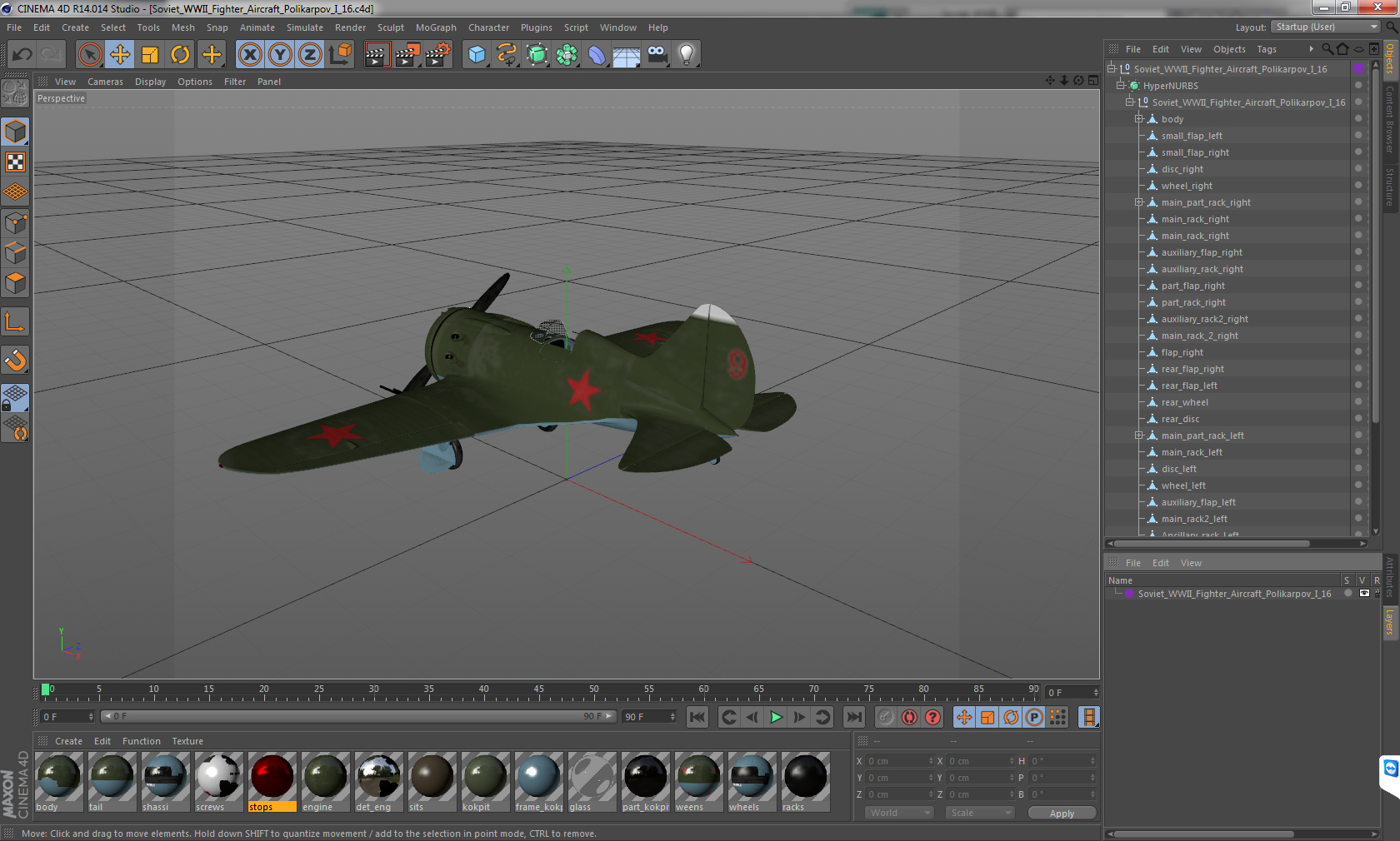 Soviet WWII Fighter Aircraft Polikarpov I 16 3D model