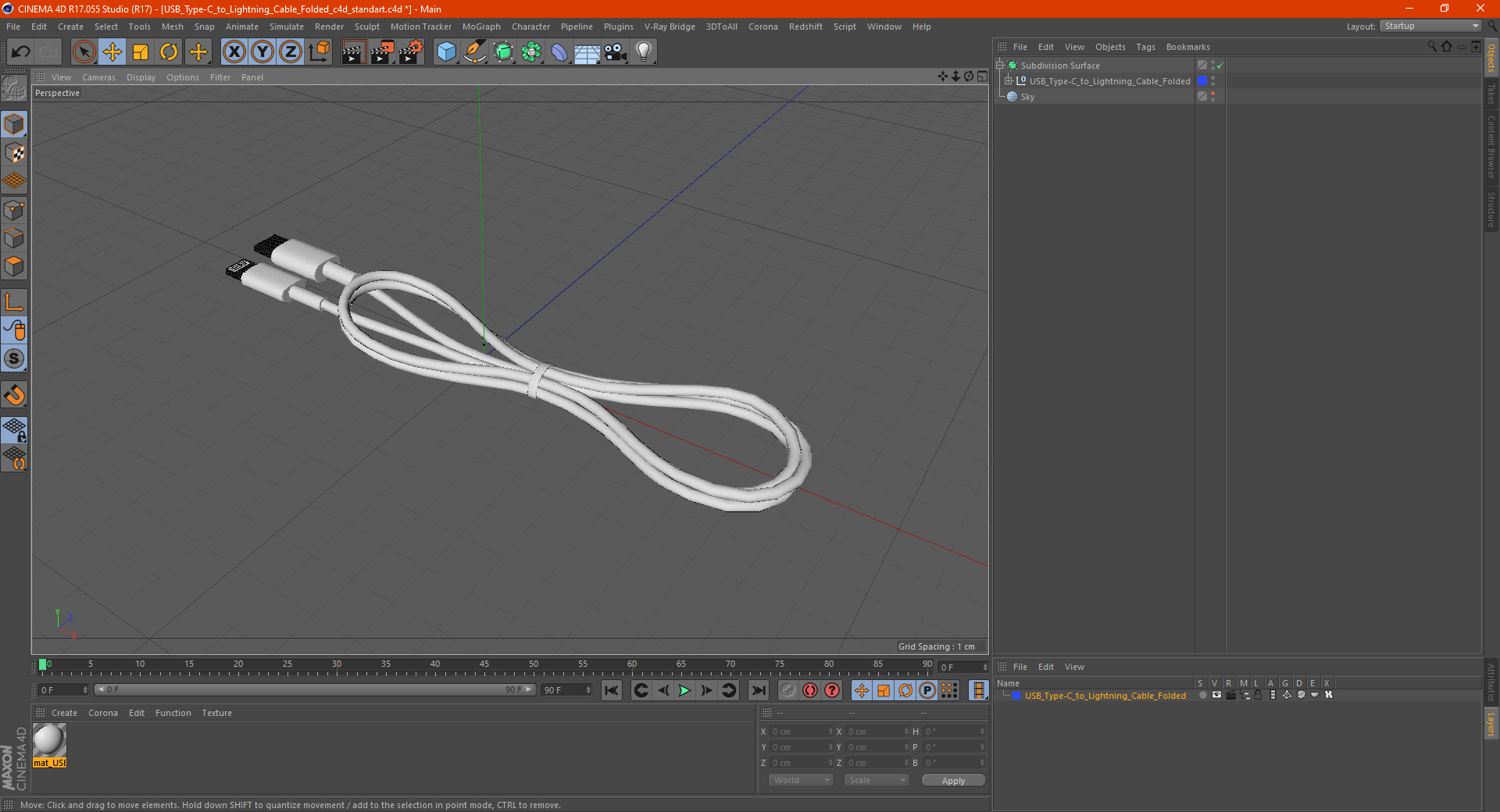3D USB Type-C to Lightning Cable Folded