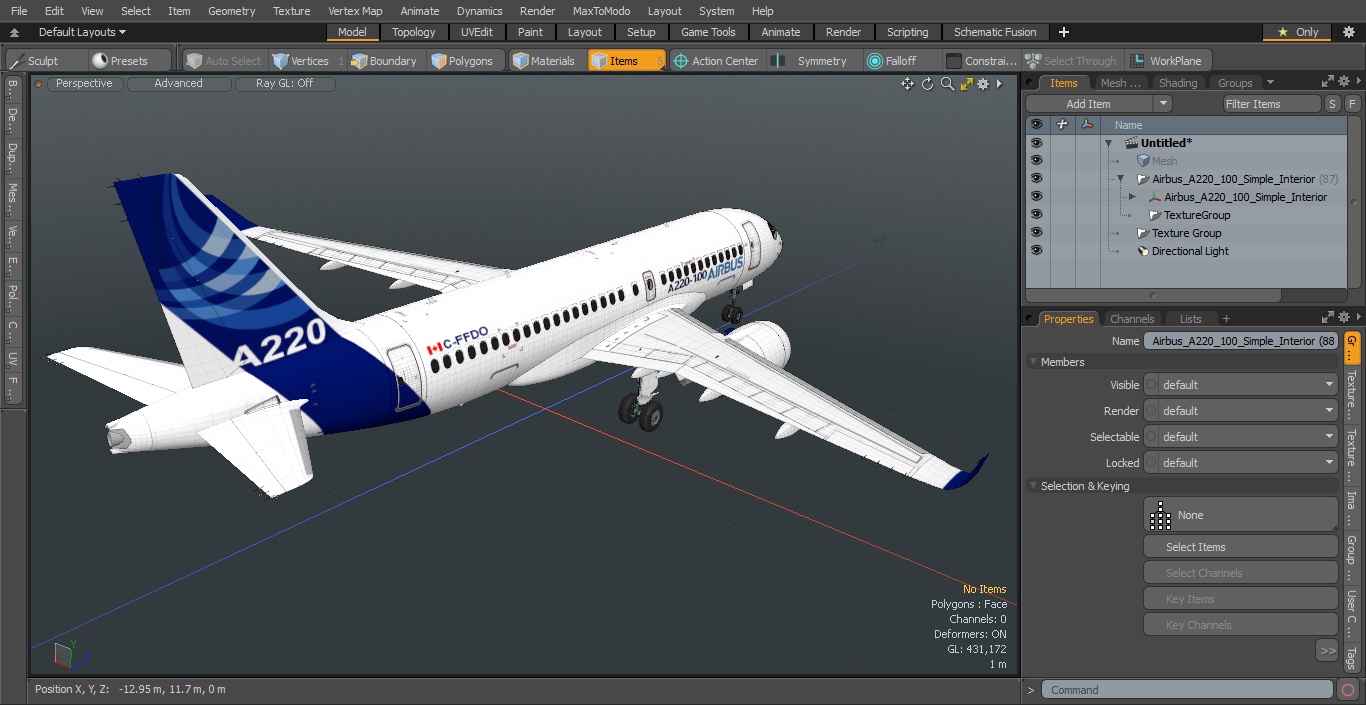 3D Airbus A220 100 Simple Interior