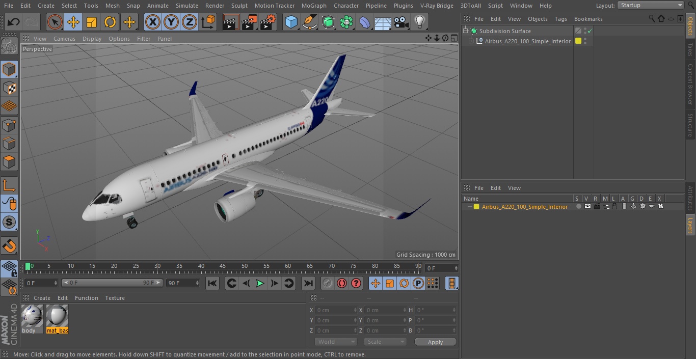 3D Airbus A220 100 Simple Interior