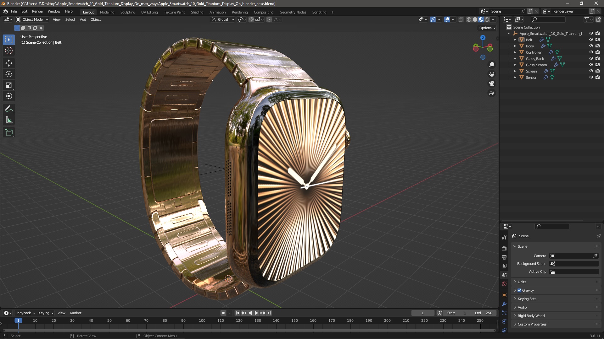 Apple Smartwatch 10 Gold Titanium Display On 3D model