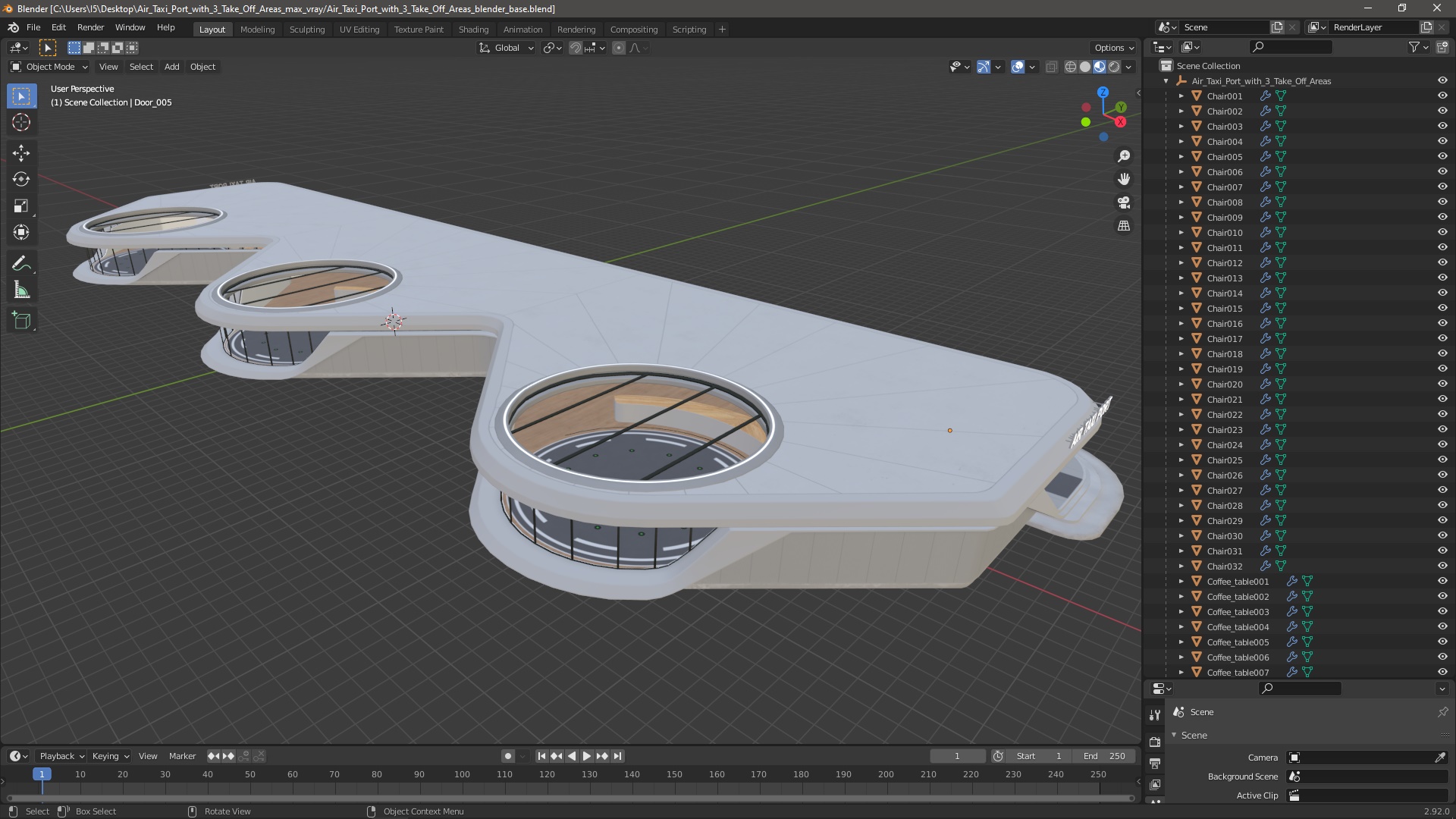 3D model Air Taxi Port with 3 Take Off Areas