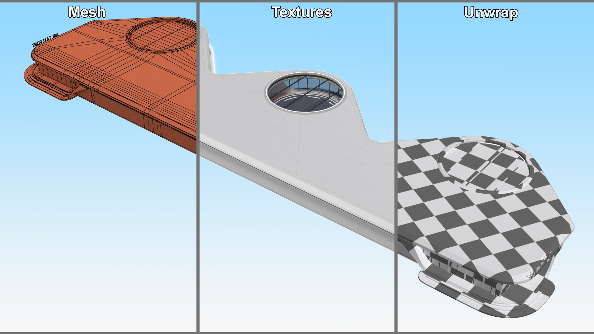 3D model Air Taxi Port with 3 Take Off Areas