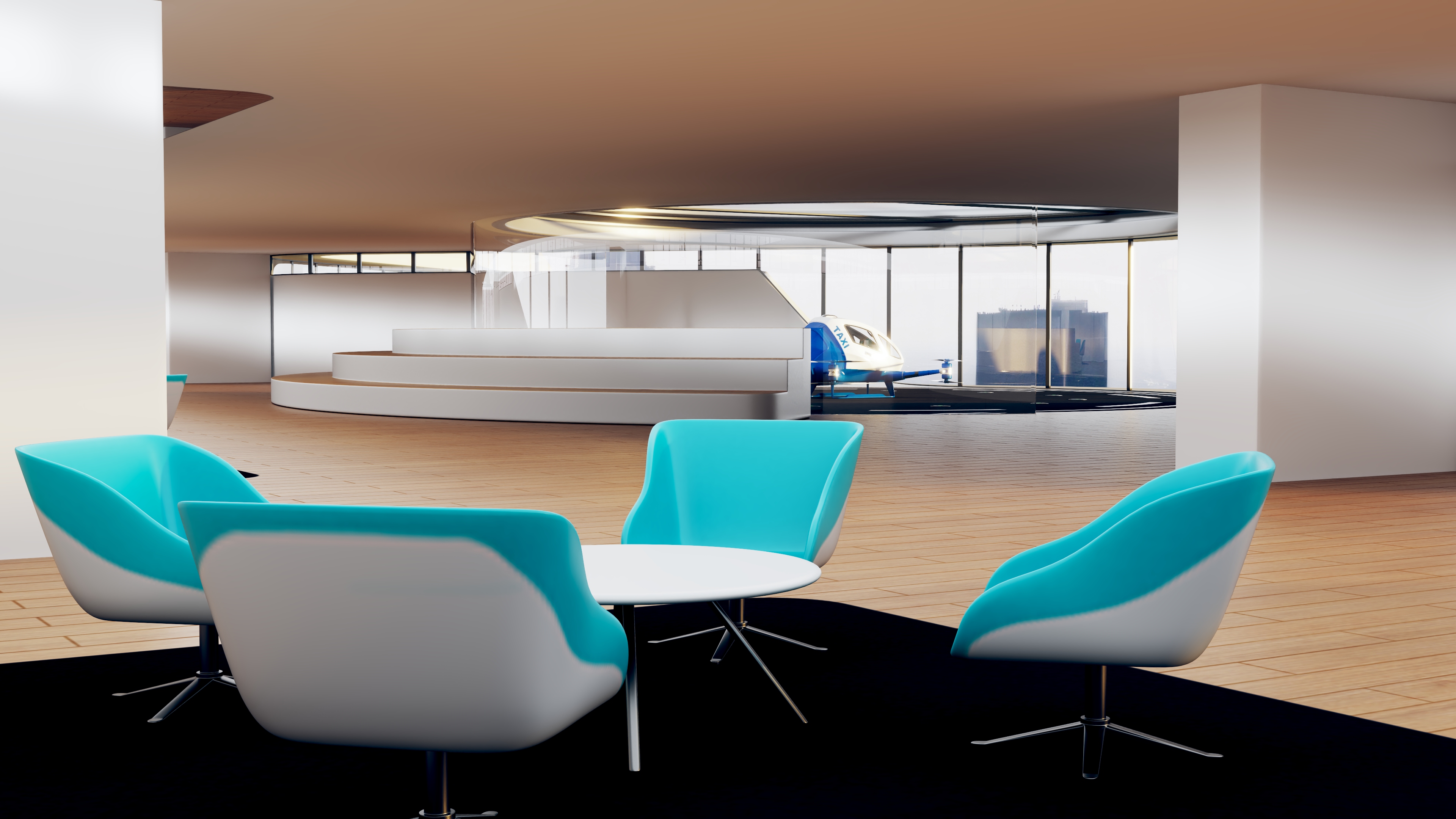 3D model Air Taxi Port with 3 Take Off Areas