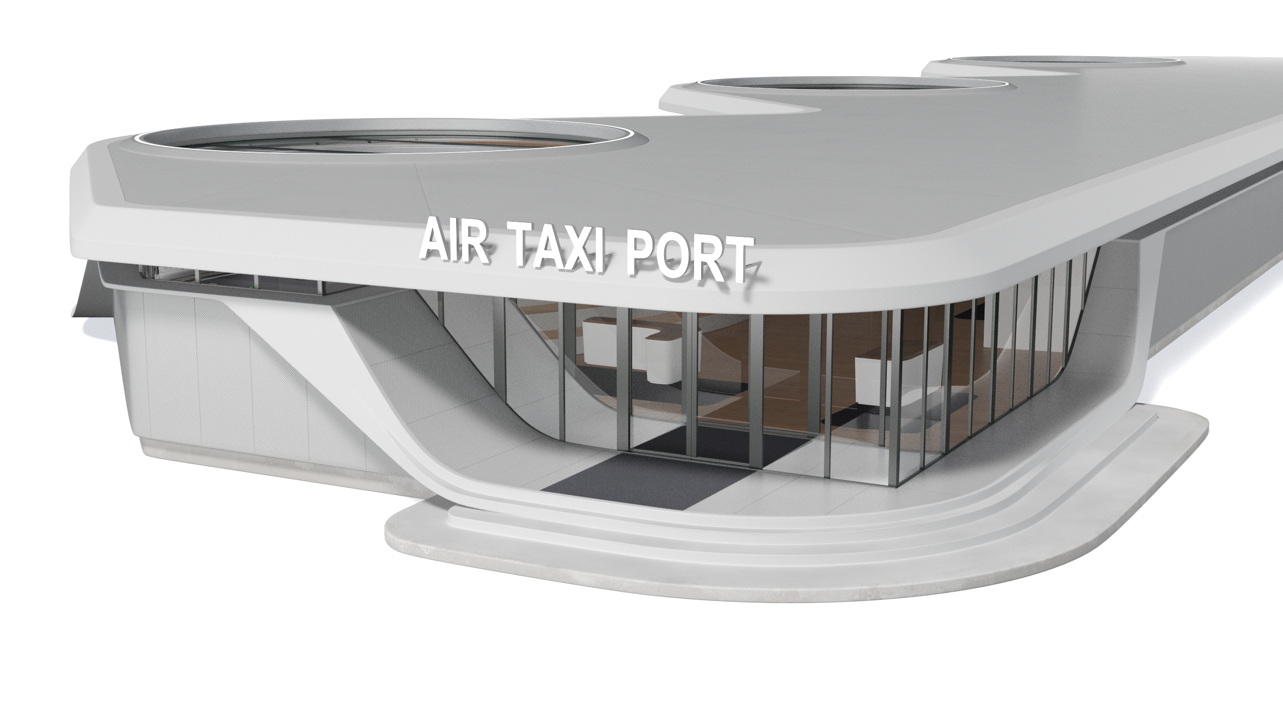 3D model Air Taxi Port with 3 Take Off Areas