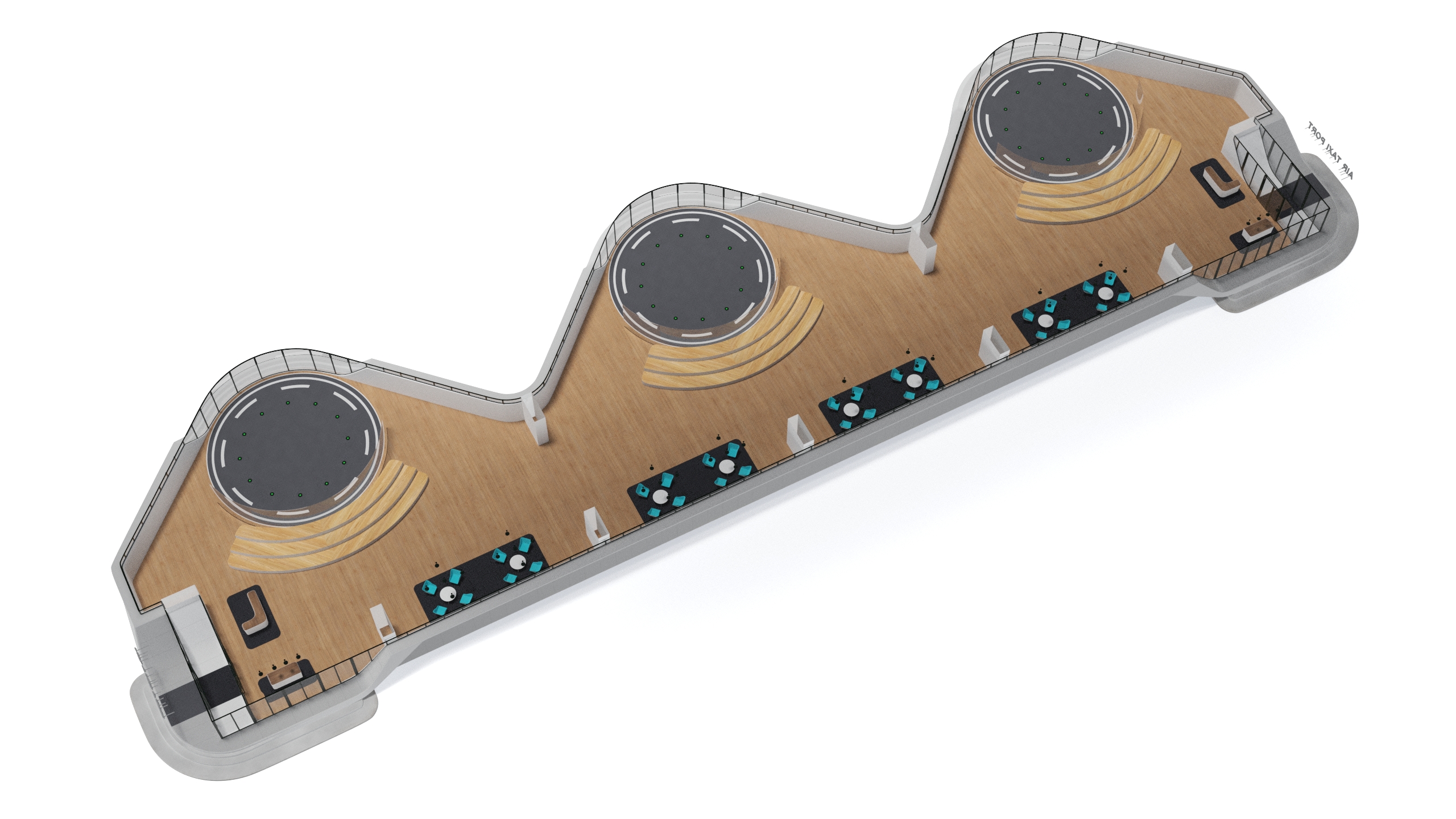 3D model Air Taxi Port with 3 Take Off Areas