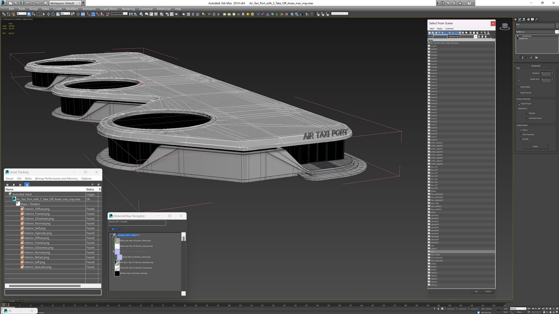 3D model Air Taxi Port with 3 Take Off Areas