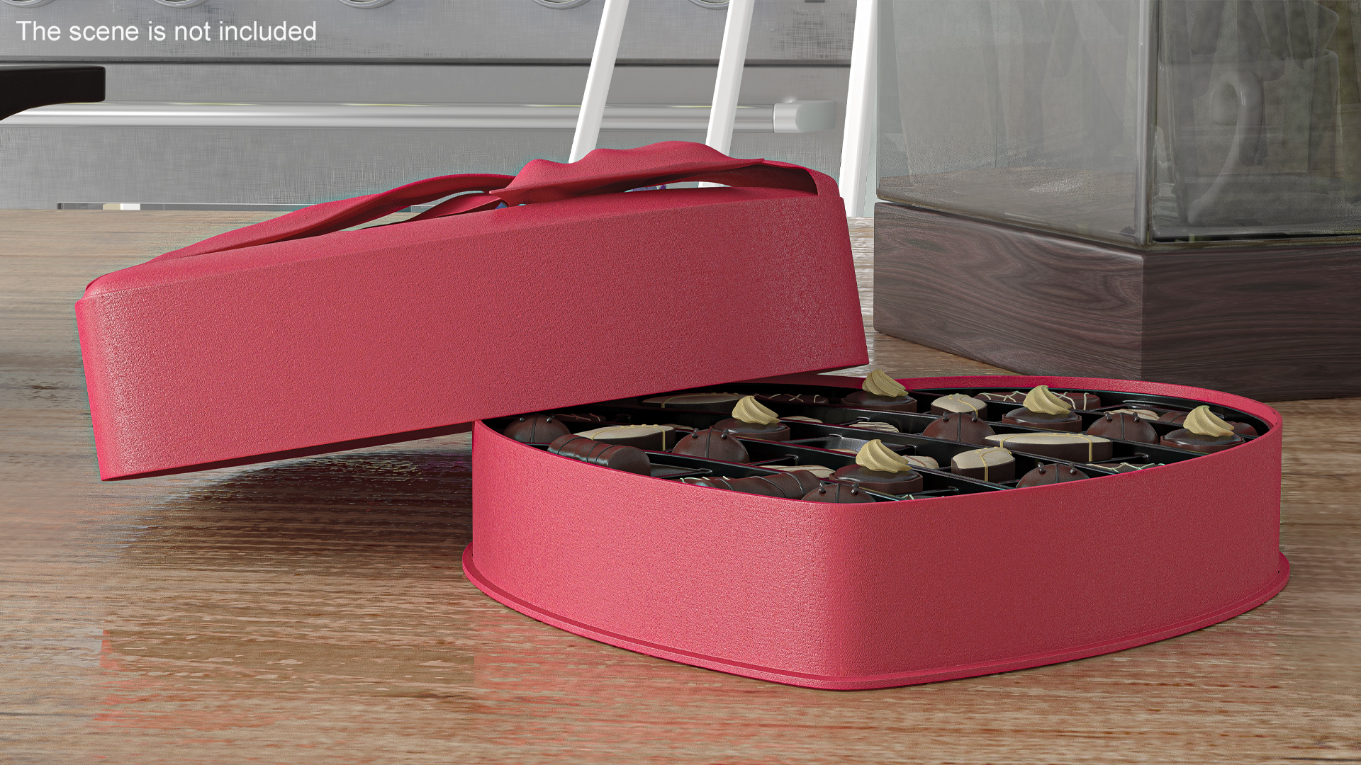3D Assorted Chocolates in Heart Shaped Opened Box