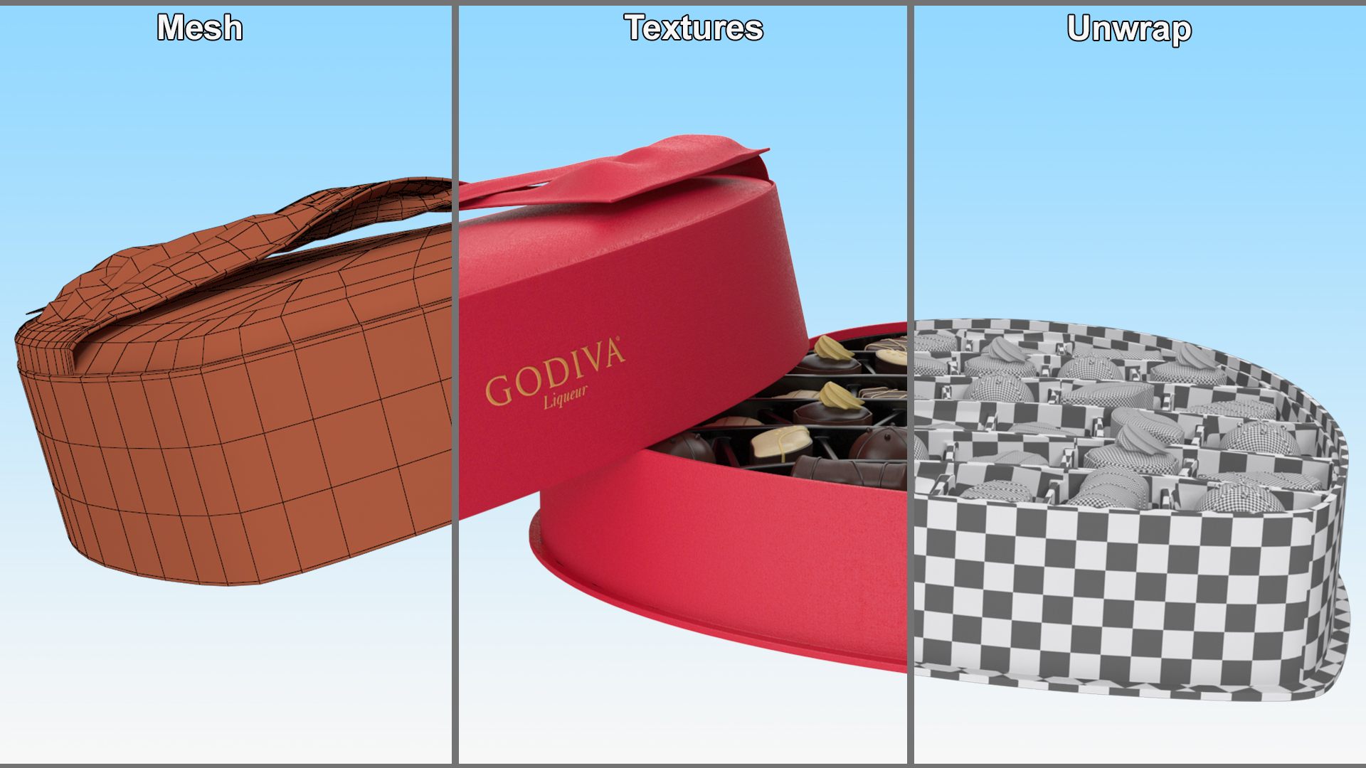 3D Assorted Chocolates in Heart Shaped Opened Box