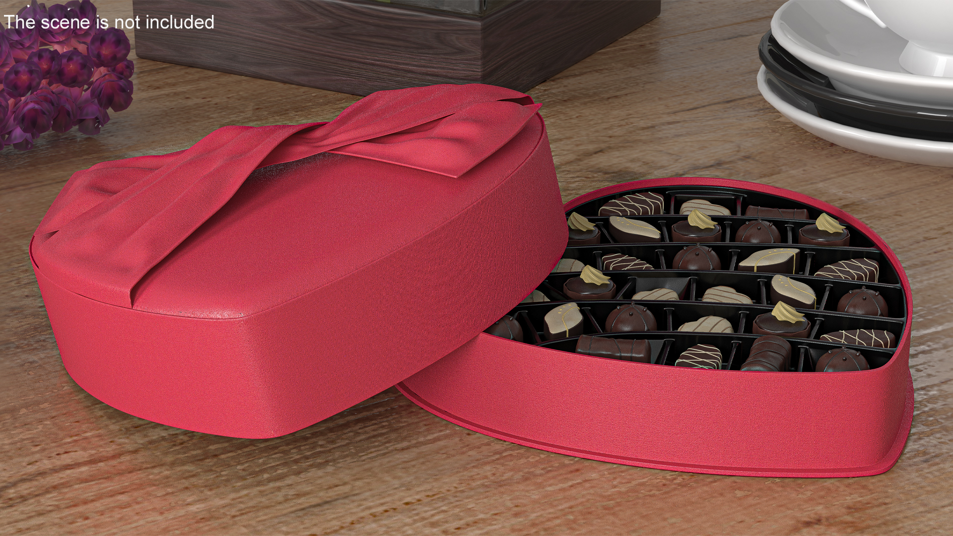 3D Assorted Chocolates in Heart Shaped Opened Box