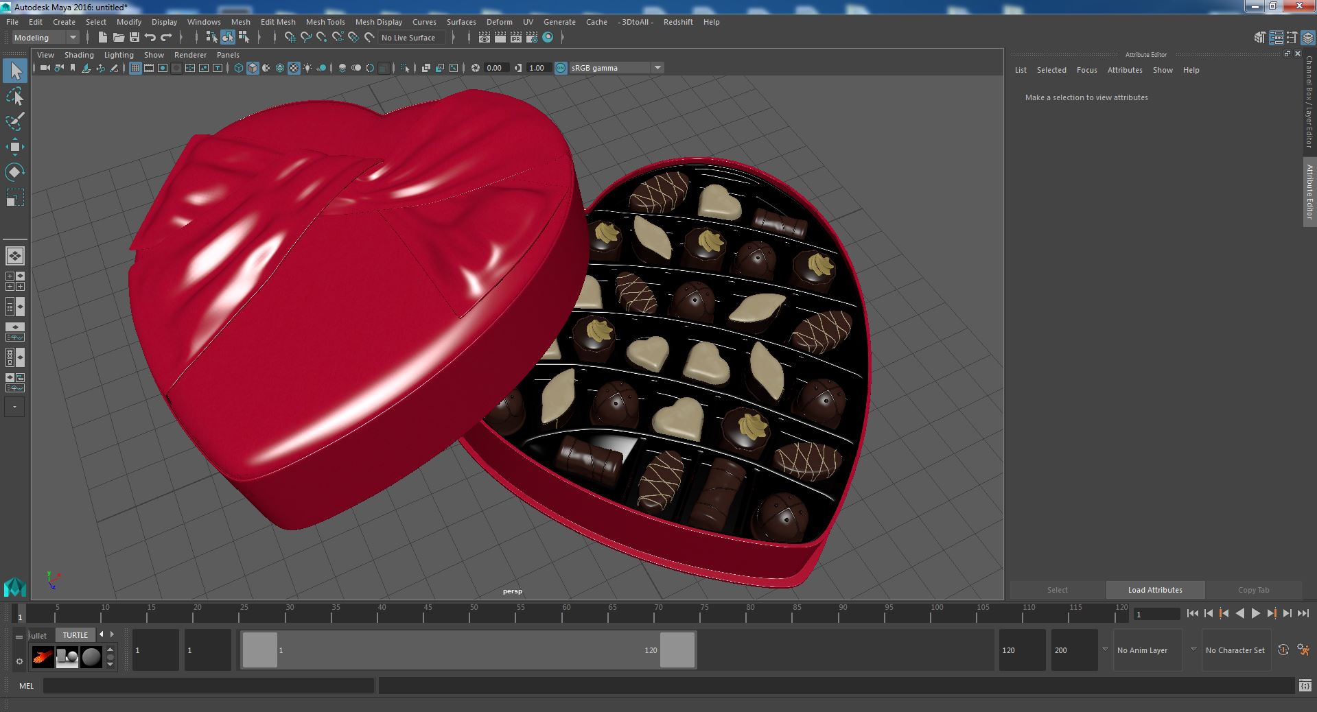 3D Assorted Chocolates in Heart Shaped Opened Box