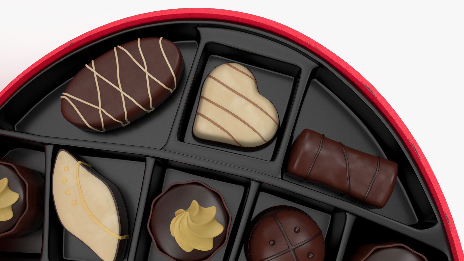 3D Assorted Chocolates in Heart Shaped Opened Box
