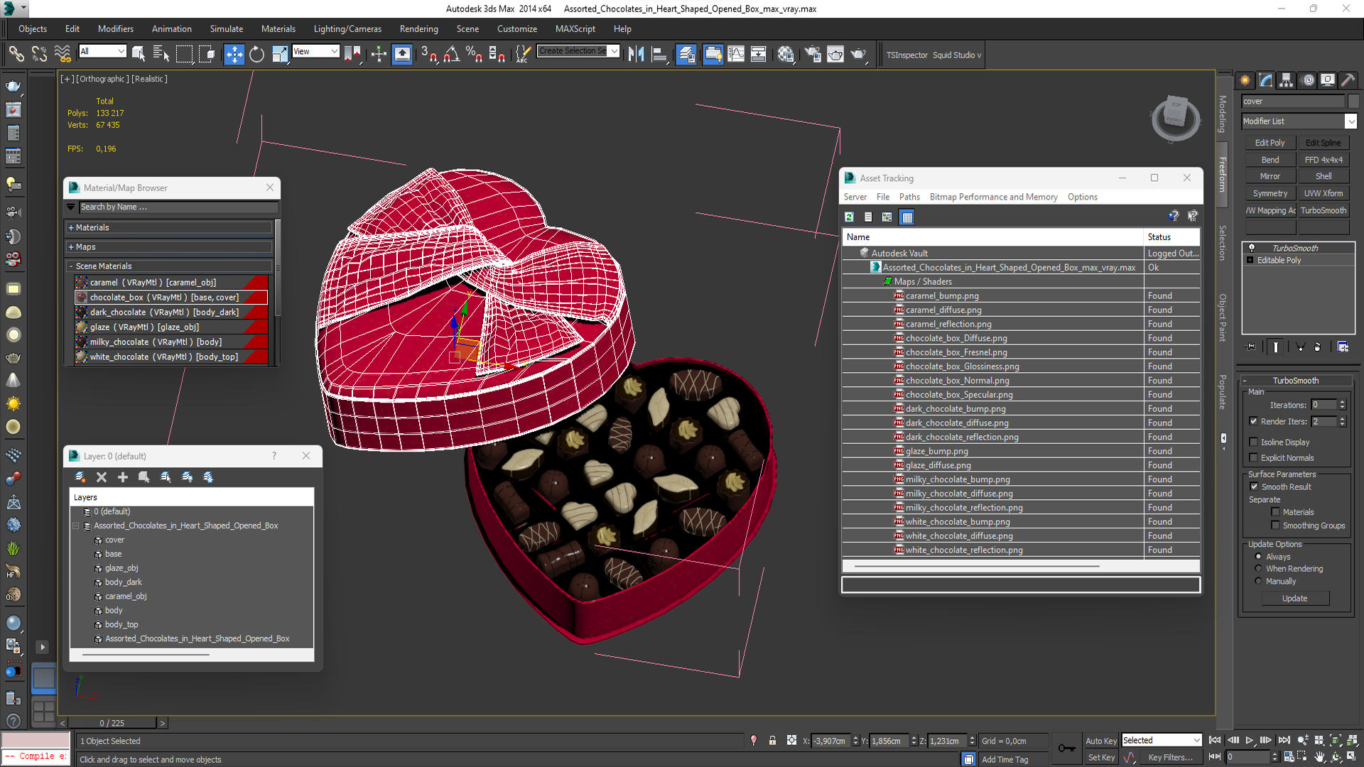3D Assorted Chocolates in Heart Shaped Opened Box