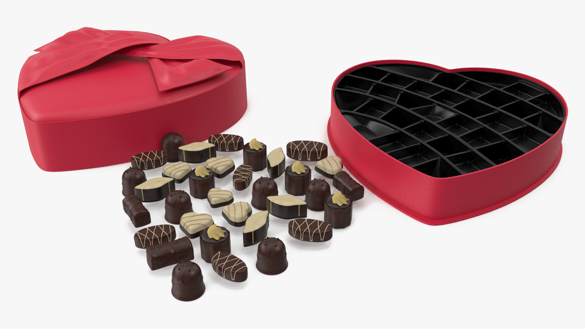 3D Assorted Chocolates in Heart Shaped Opened Box