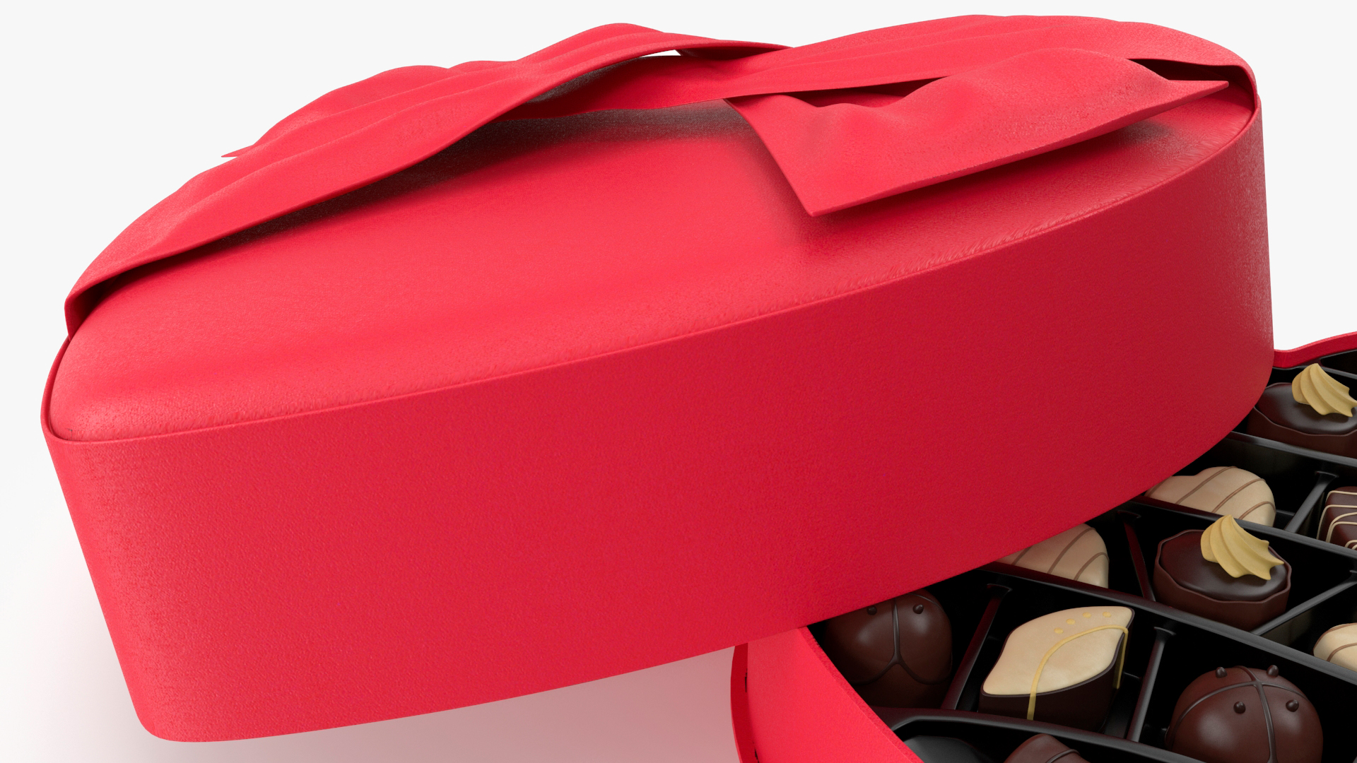 3D Assorted Chocolates in Heart Shaped Opened Box