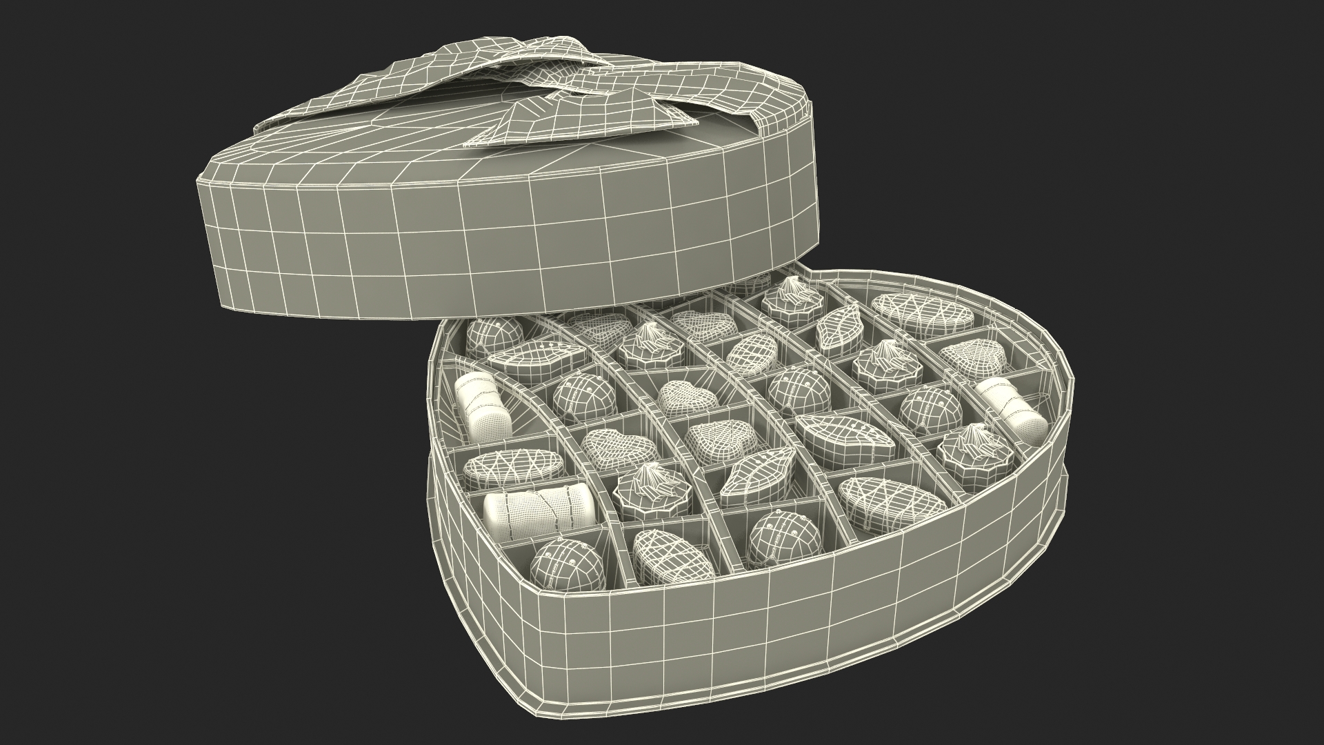 3D Assorted Chocolates in Heart Shaped Opened Box