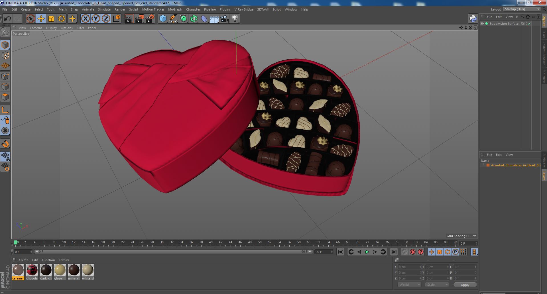 3D Assorted Chocolates in Heart Shaped Opened Box