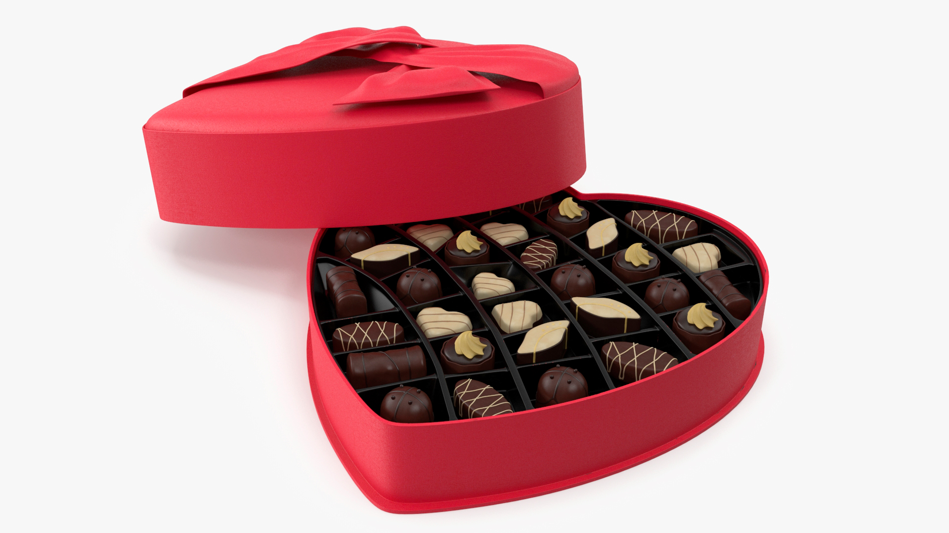 3D Assorted Chocolates in Heart Shaped Opened Box