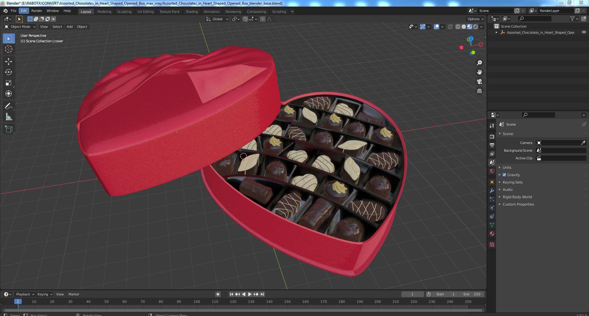 3D Assorted Chocolates in Heart Shaped Opened Box
