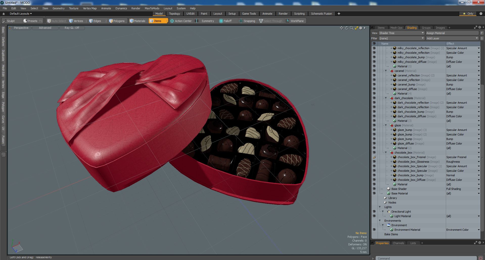 3D Assorted Chocolates in Heart Shaped Opened Box
