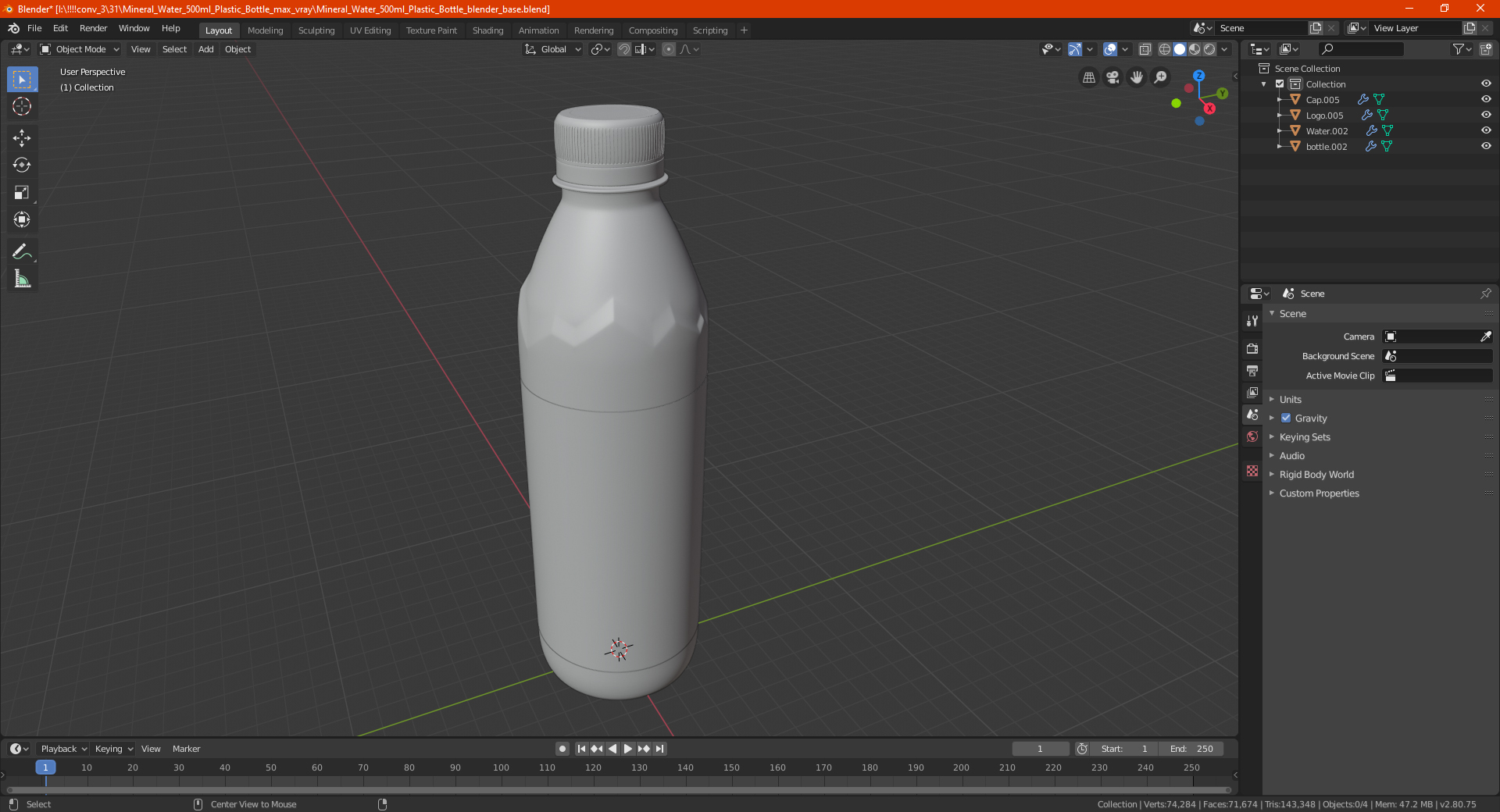 Mineral Water 500ml Plastic Bottle 3D model