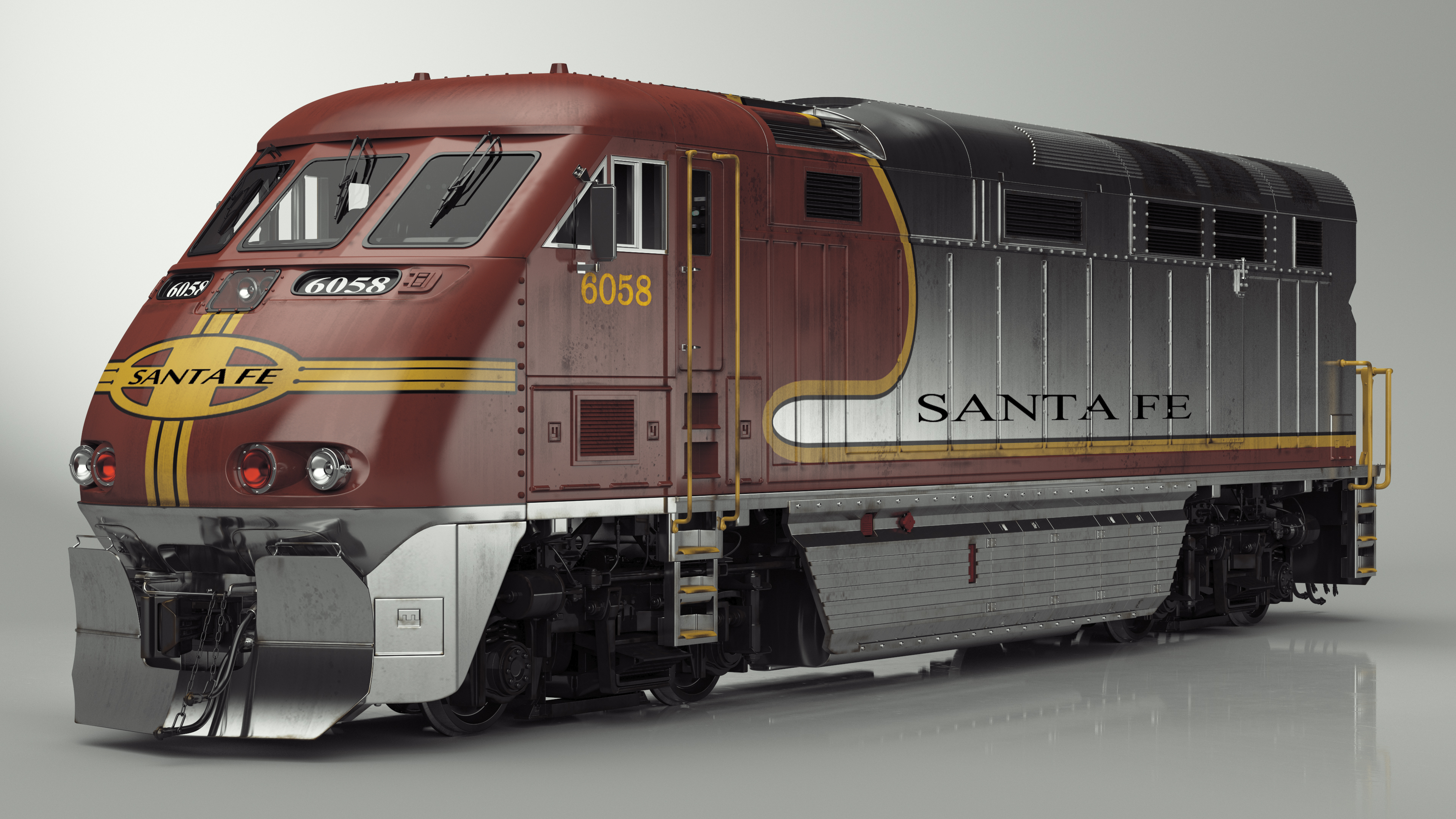 3D Santa Fe EMD F7 Diesel Locomotive model