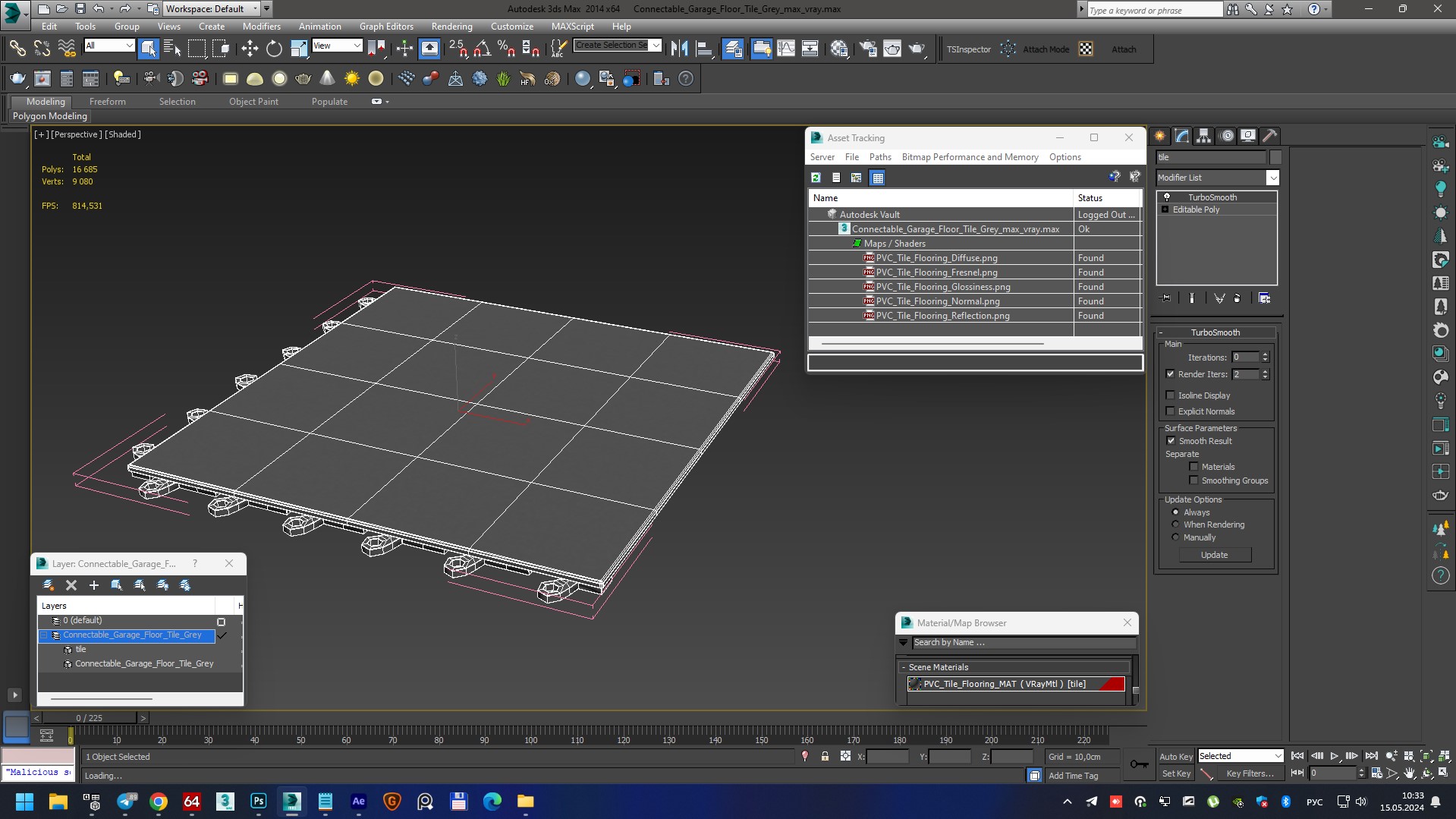 Connectable Garage Floor Tile Grey 3D model