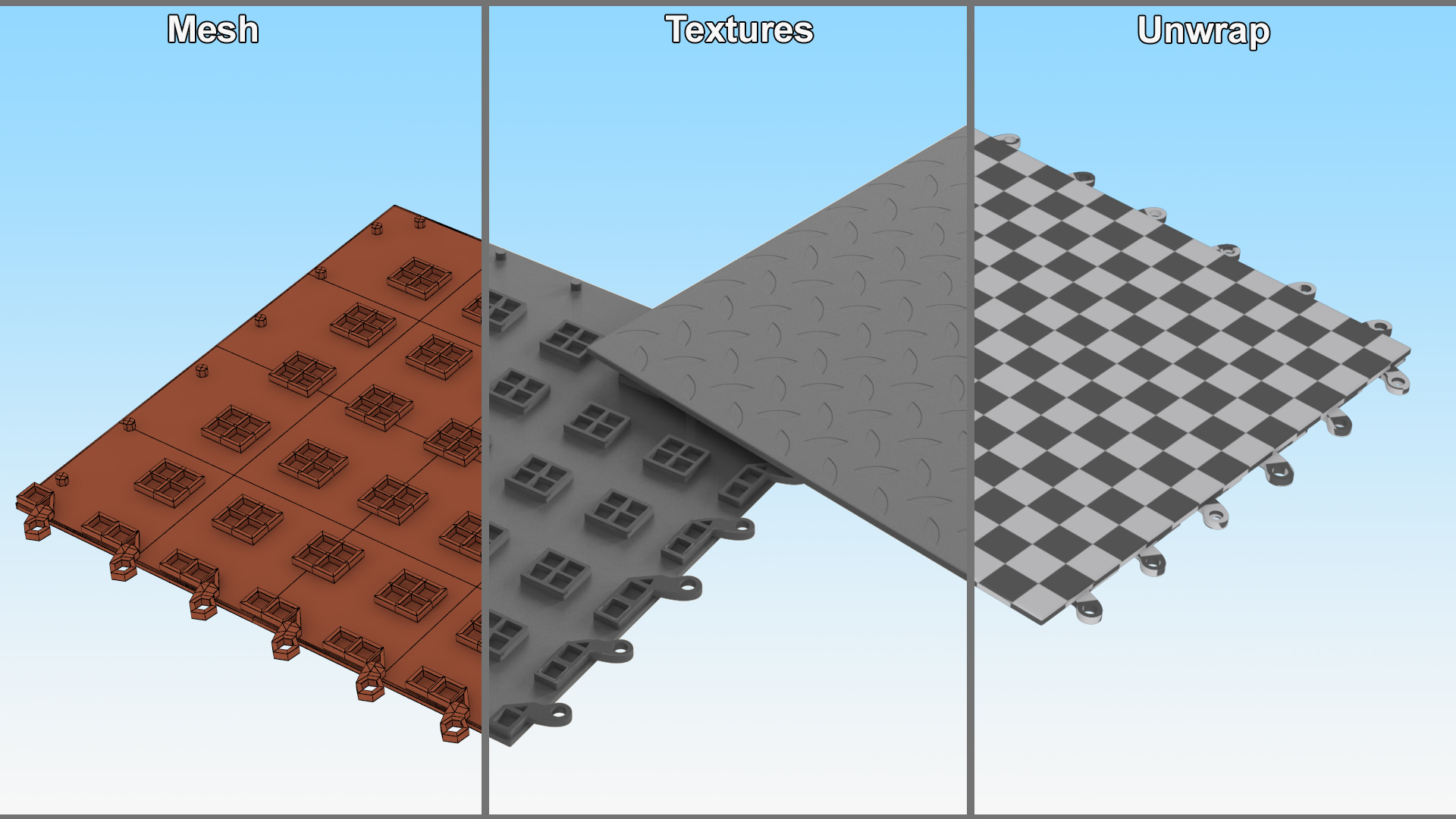 Connectable Garage Floor Tile Grey 3D model