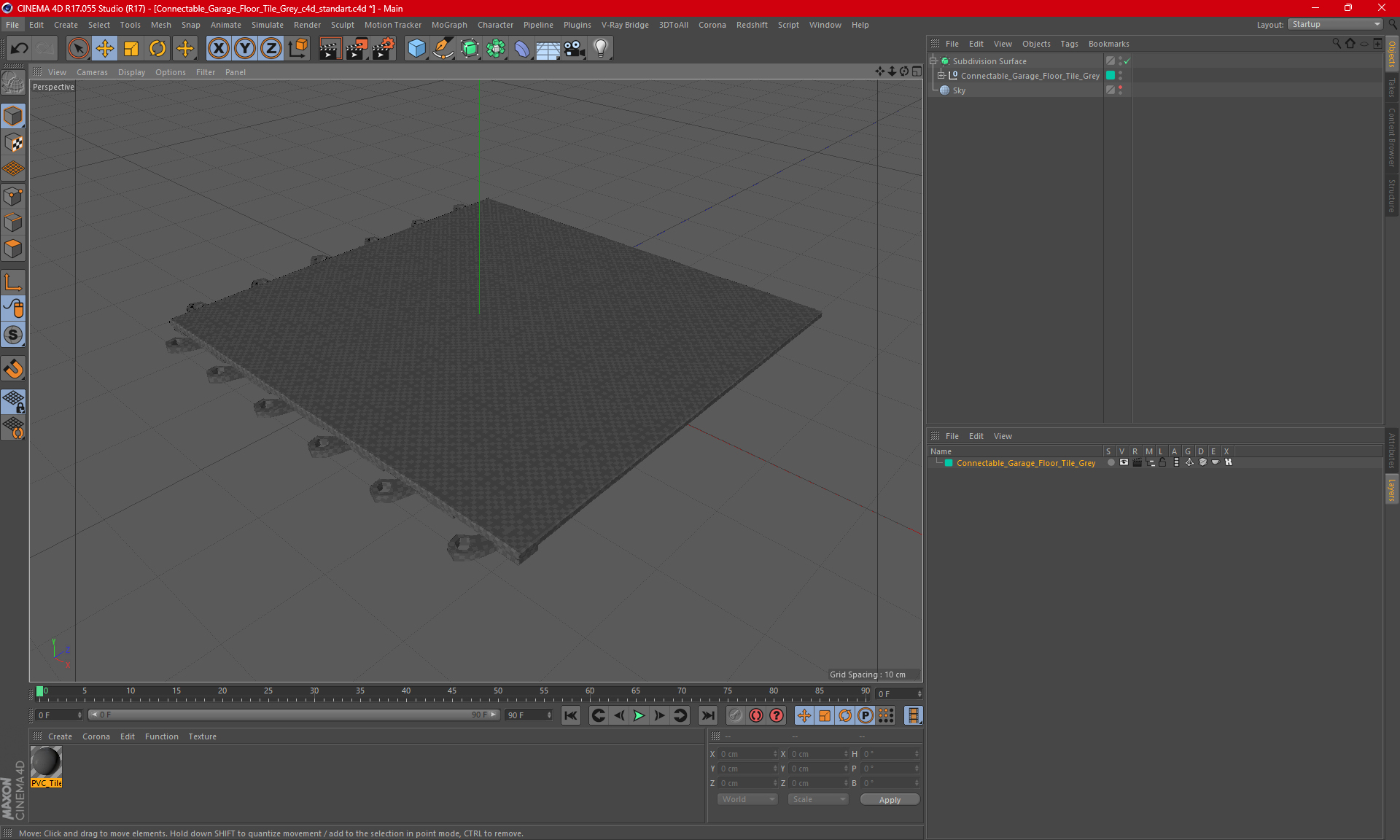 Connectable Garage Floor Tile Grey 3D model