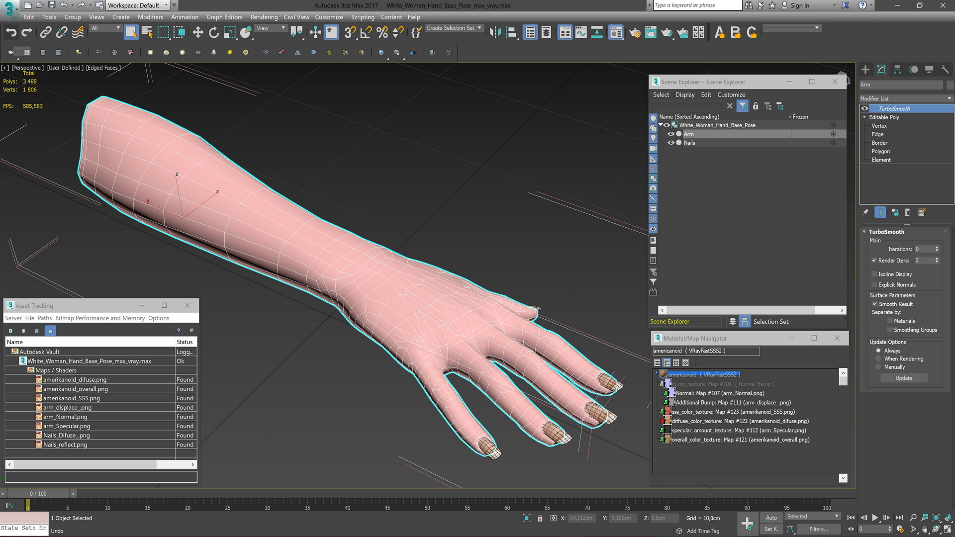 3D White Woman Hand Base Pose