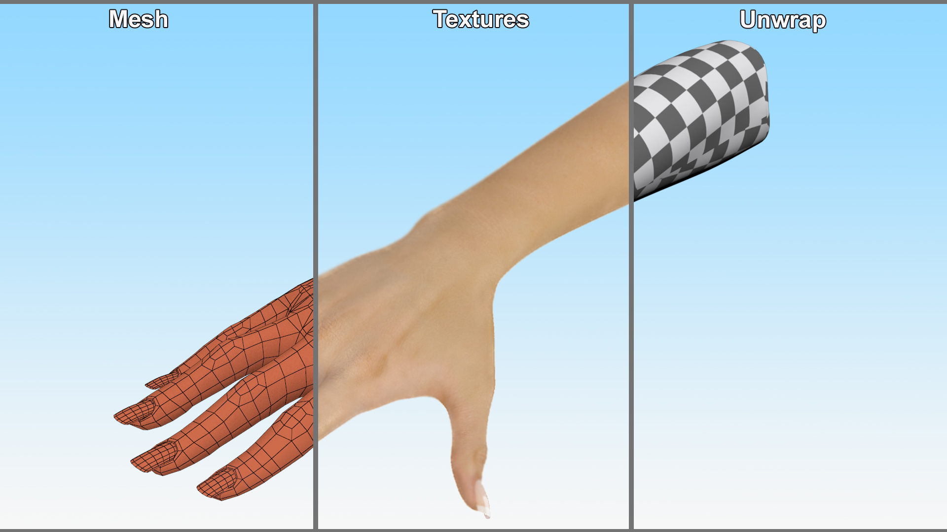 3D White Woman Hand Base Pose